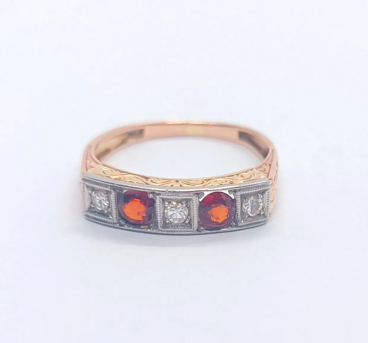 Art deco prsten s diamanty a spesartiny - 4