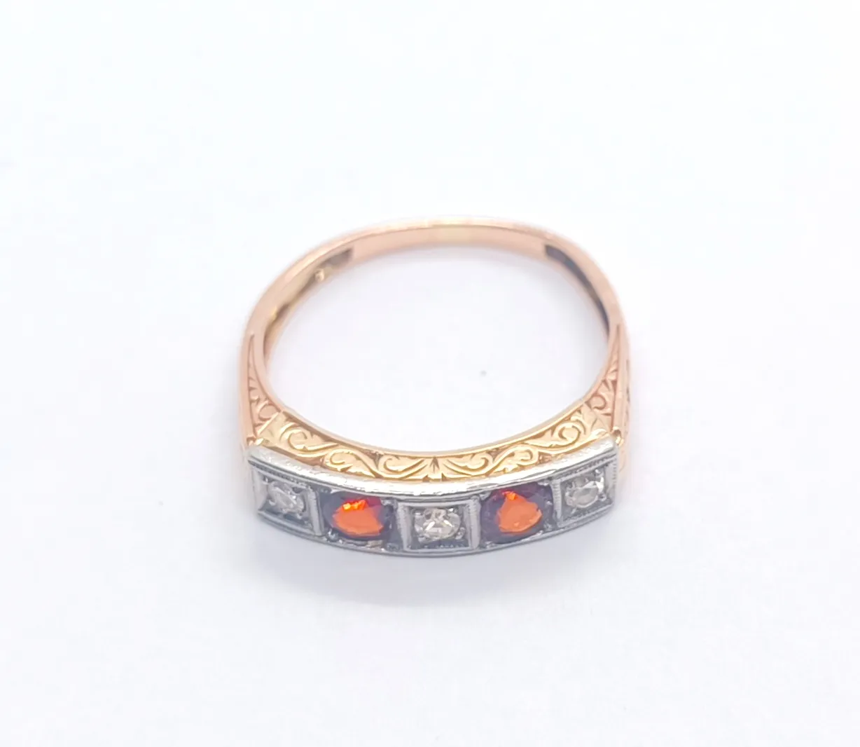 Art deco prsten s diamanty a spesartiny - 5