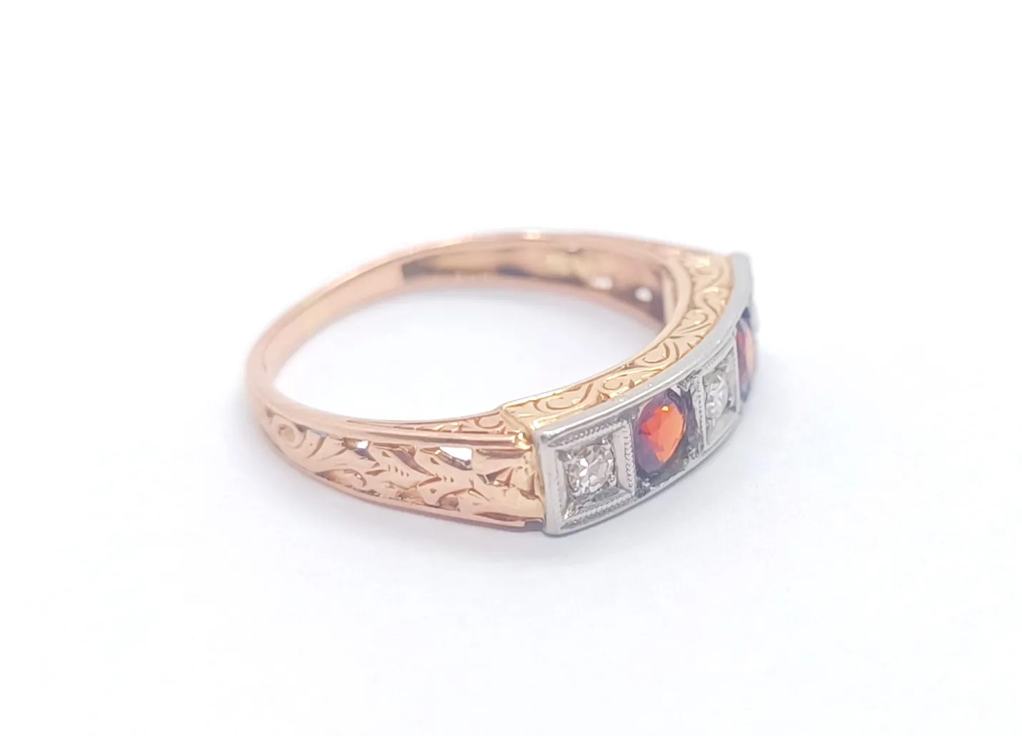 Art deco prsten s diamanty a spesartiny - 6