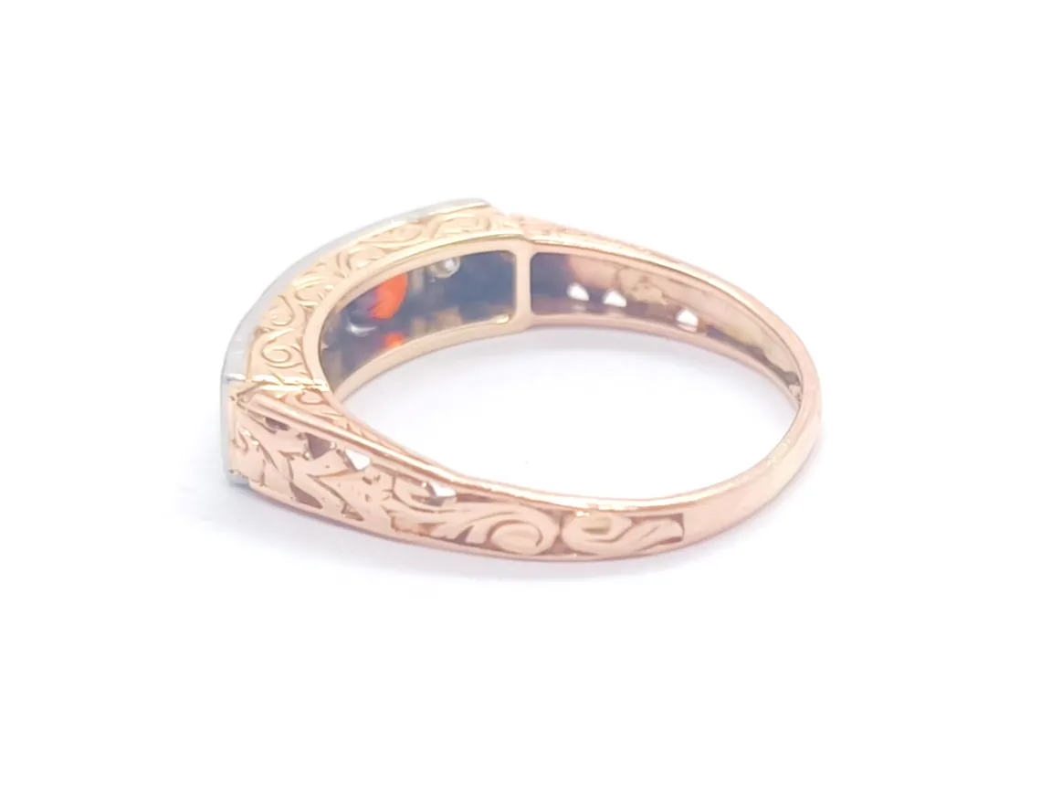 Art deco prsten s diamanty a spesartiny - 7