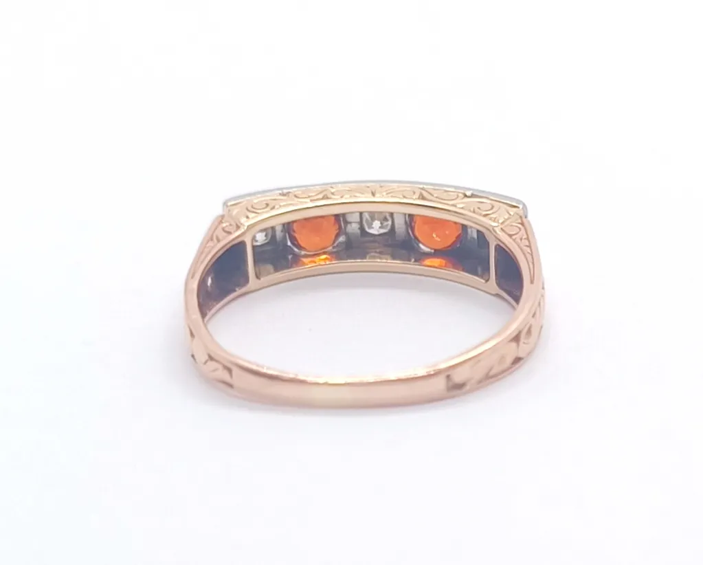 Art deco prsten s diamanty a spesartiny - 8