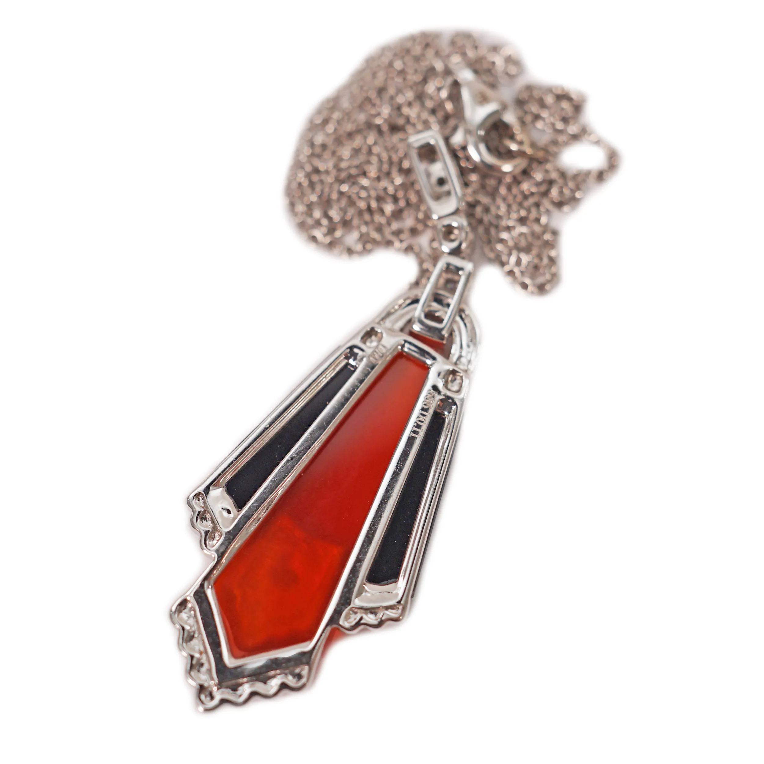 Zlatý náhrdelník s diamanty, onyxem a achátem ve stylu Art Deco - 2