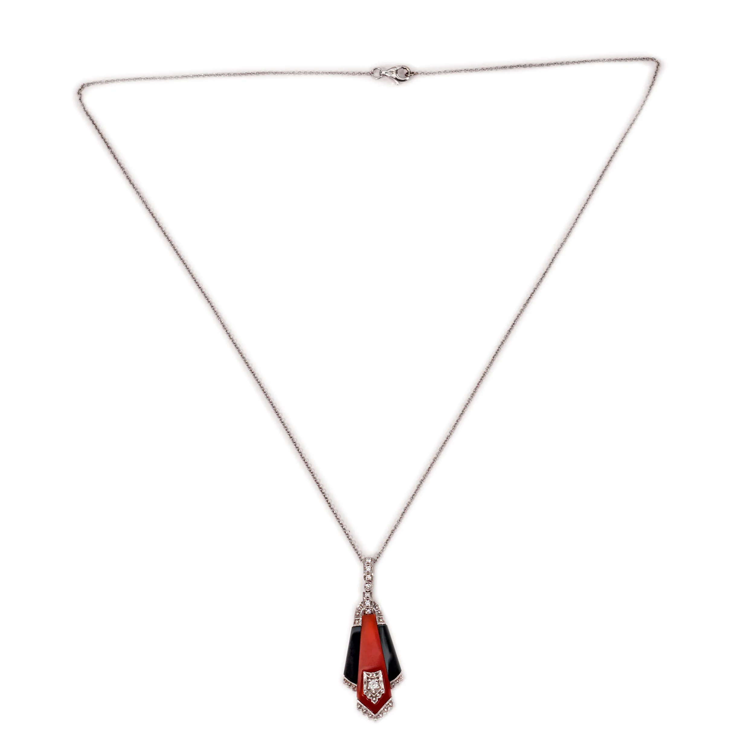 Zlatý náhrdelník s diamanty, onyxem a achátem ve stylu Art Deco - 3
