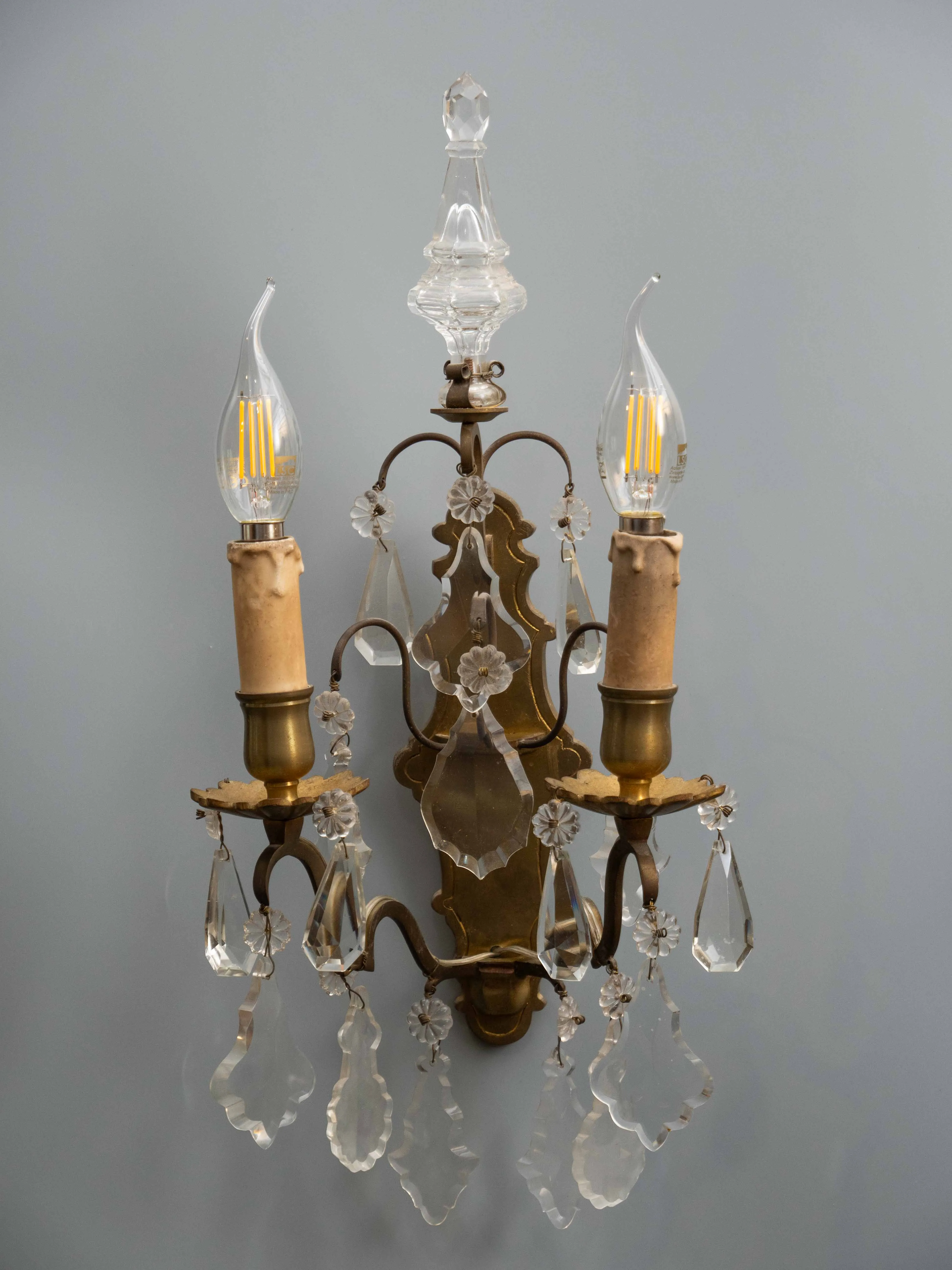 Párové nástěnné lampy z bronzu s křišťálovými ověsy - 3