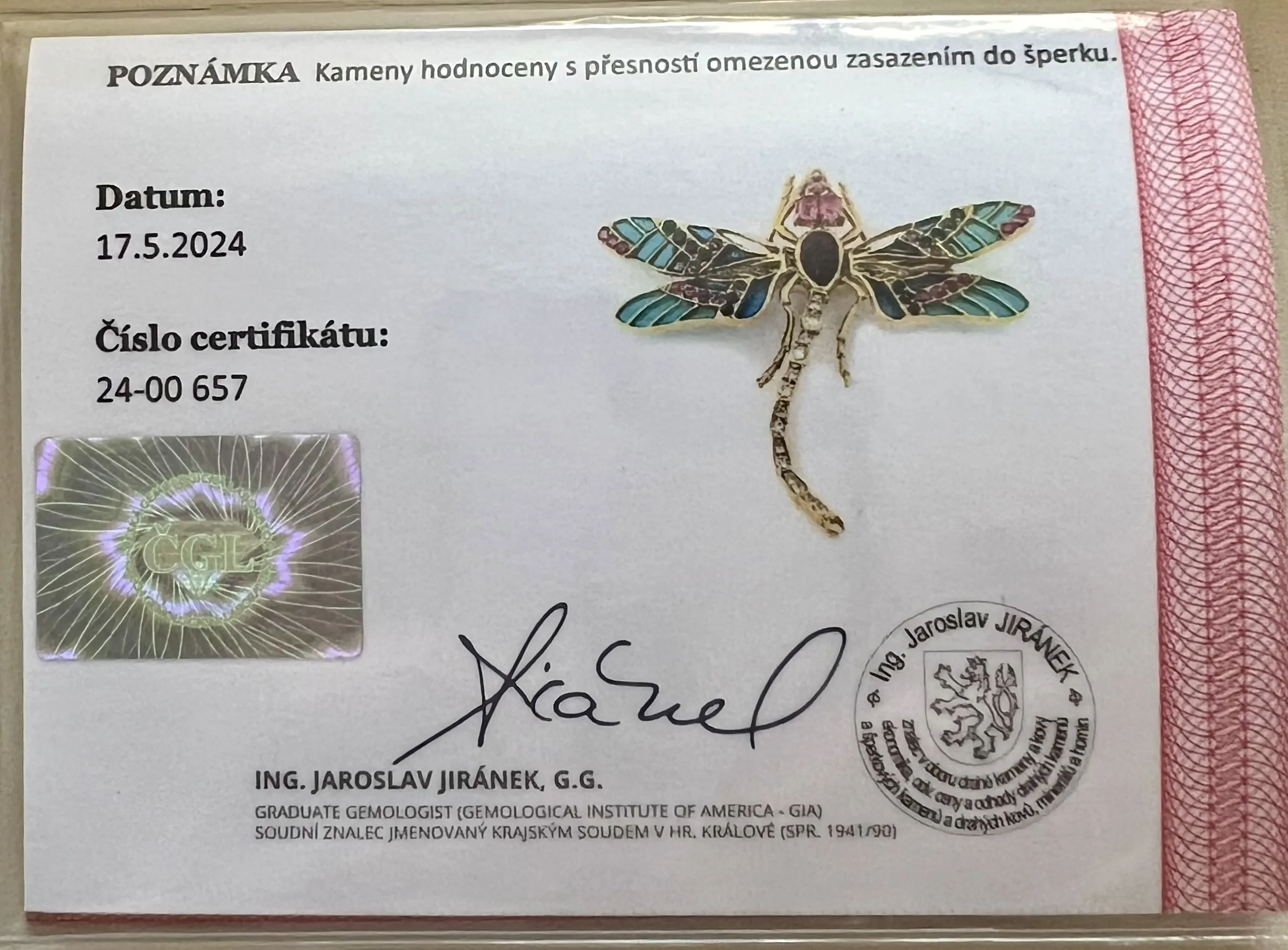 Velká vážka zlato – transparentní email – diamanty a drahé kameny - 8