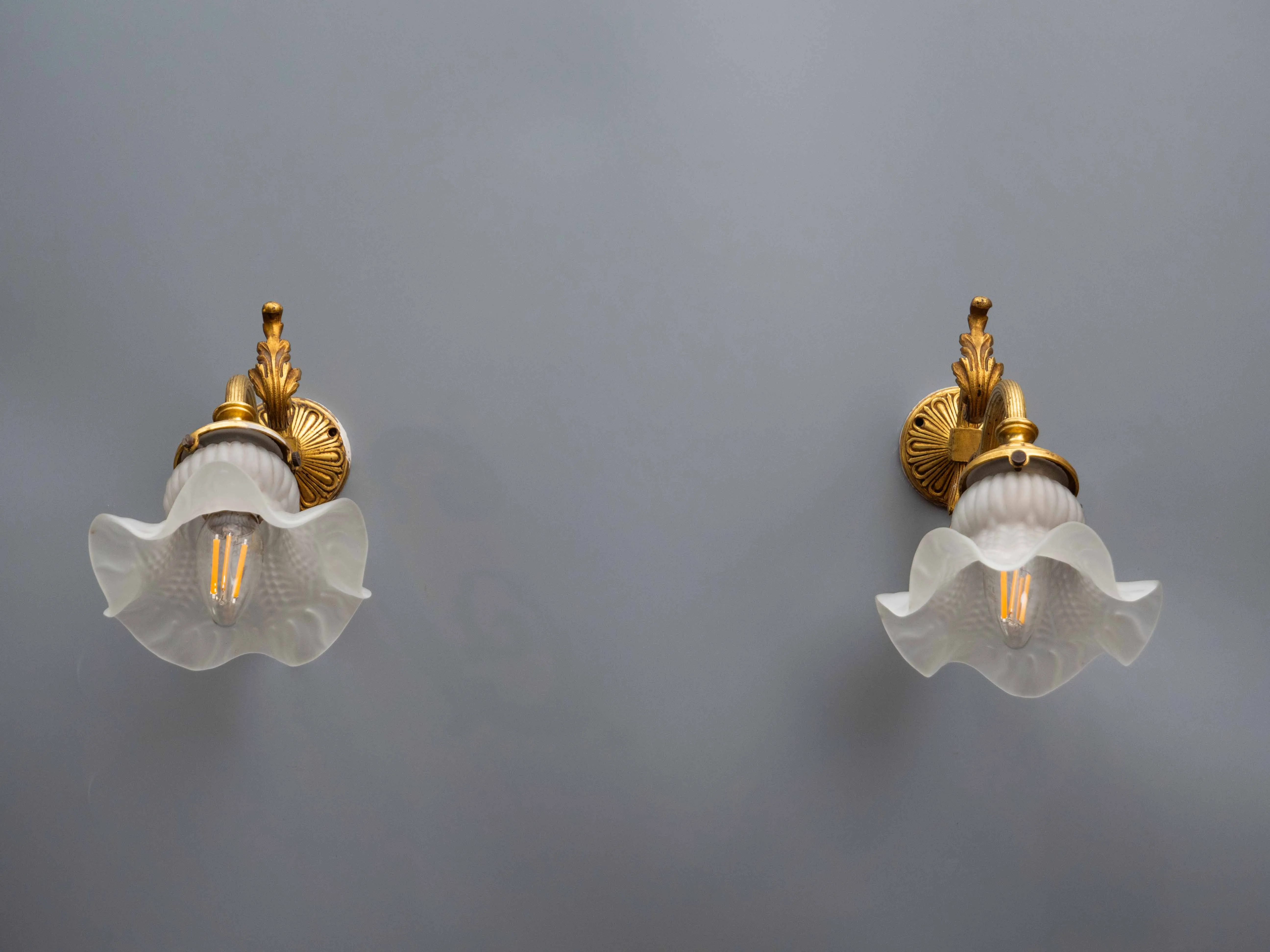 Francouzské starožitné pozlacené lampy na zeď – pár - 2