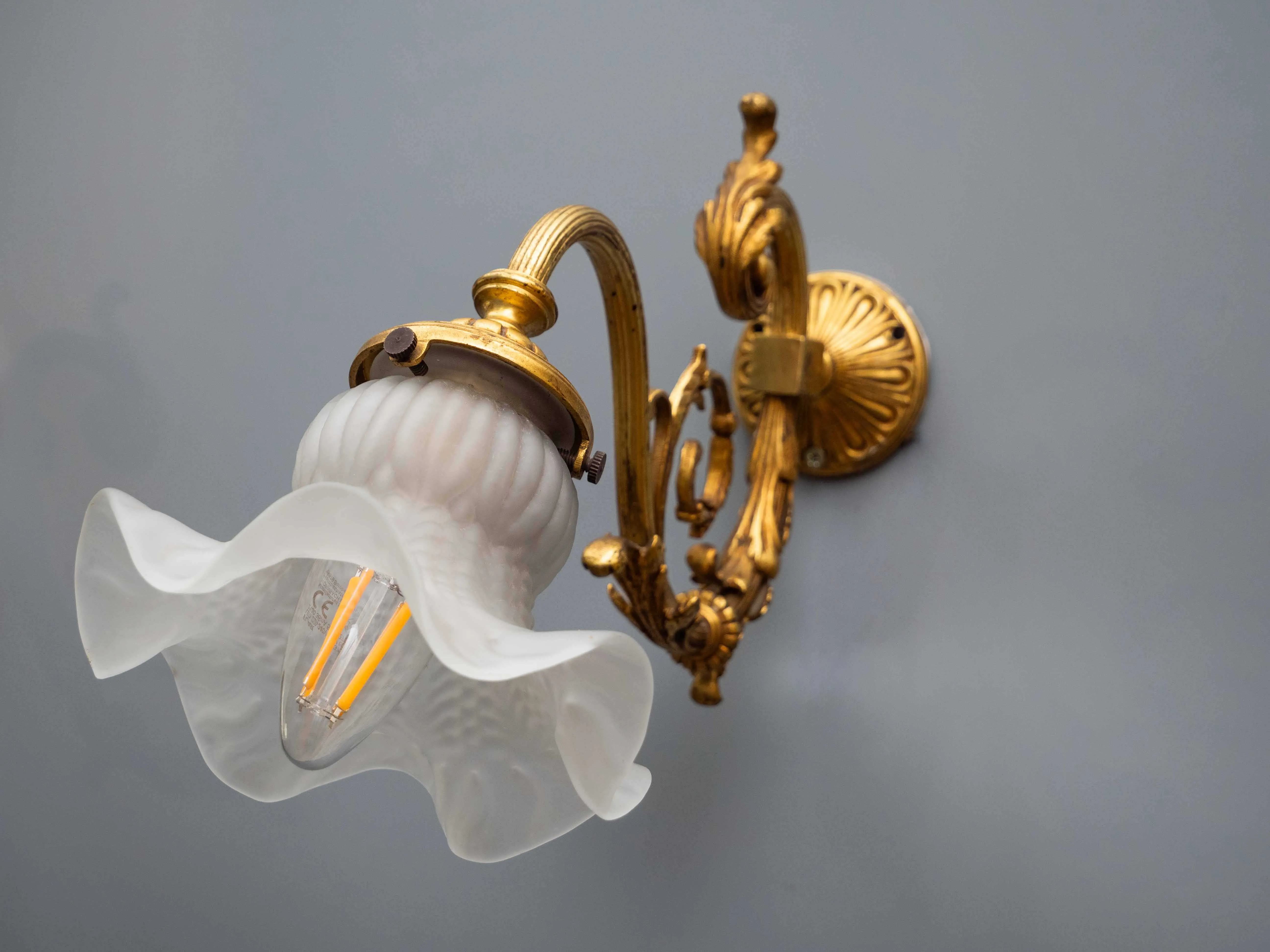 Francouzské starožitné pozlacené lampy na zeď – pár - 4