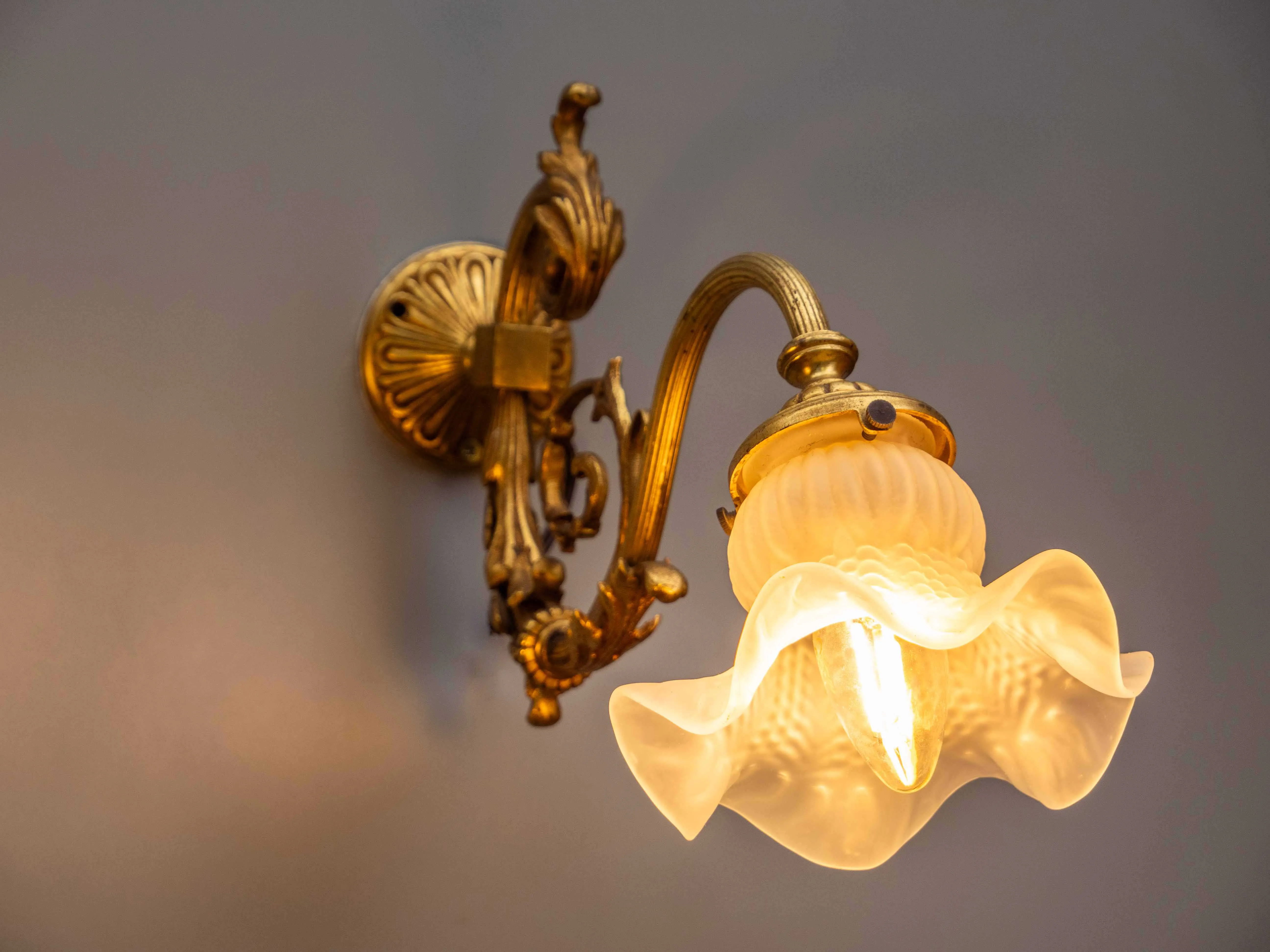 Francouzské starožitné pozlacené lampy na zeď – pár - 5