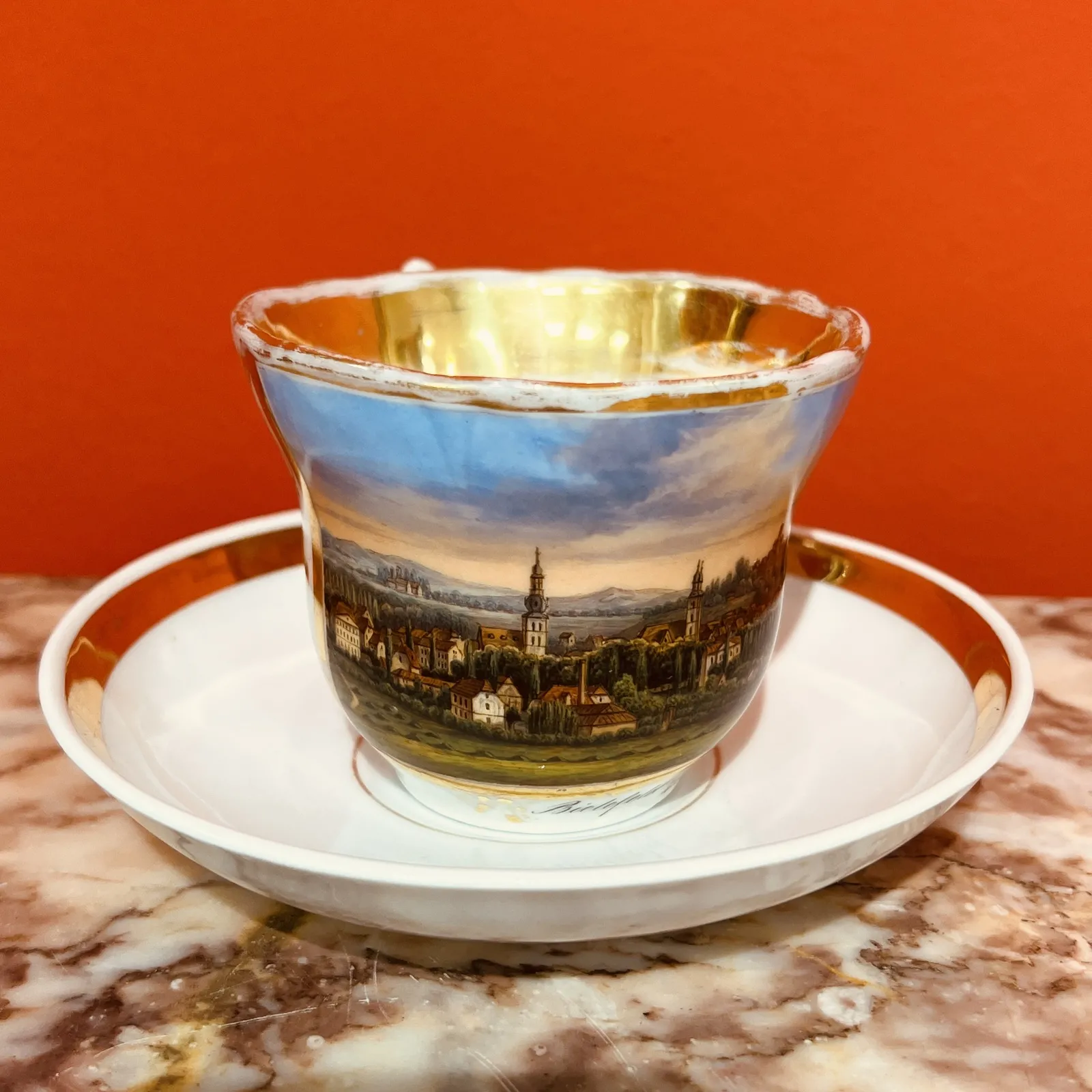 WALBRZYCH – TIELSCH, PORCELÁNOVÝ ŠÁLEK S VEDUTOU MĚSTA BIELEFELD - 1