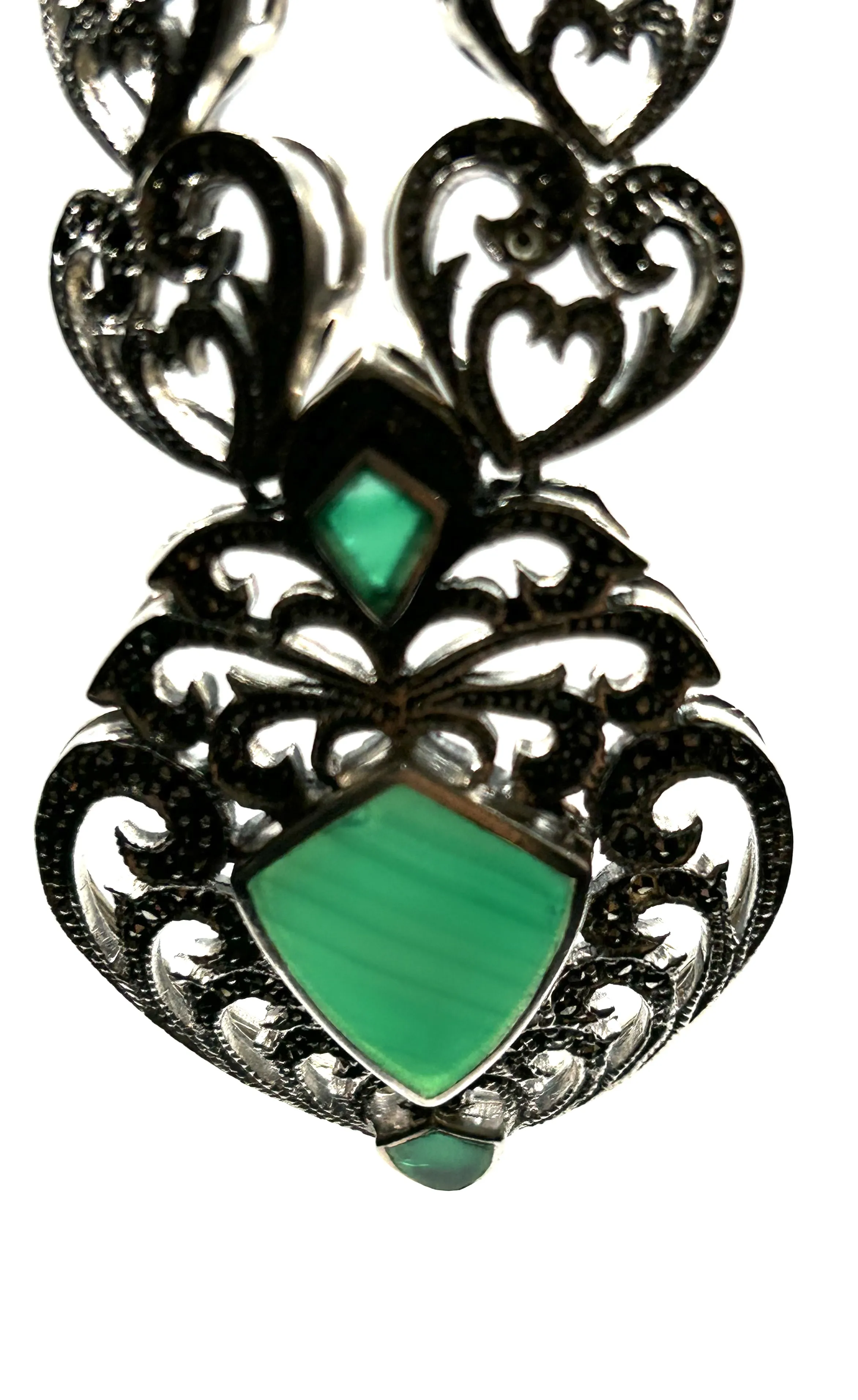 Art deco stříbrný náhrdelník s chryzoprasy - 2