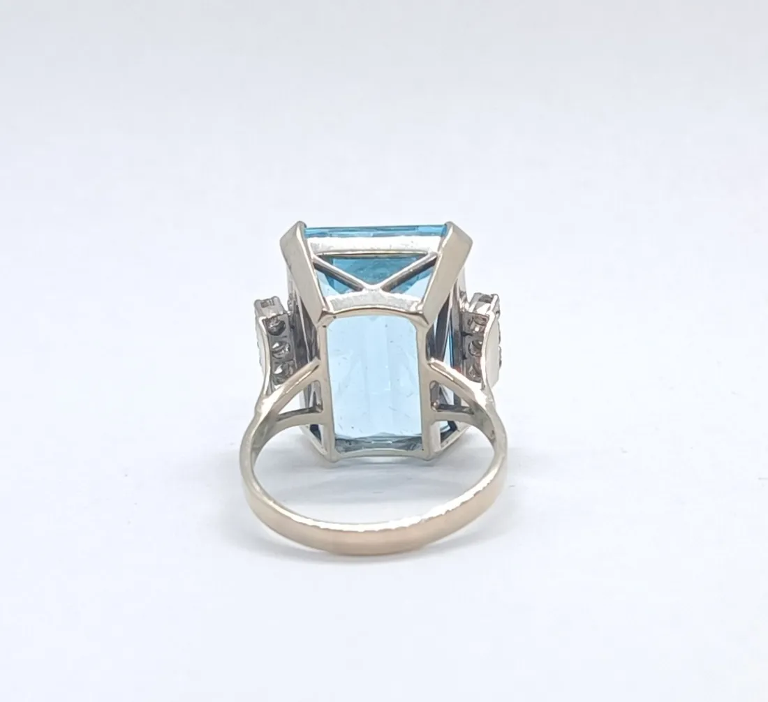 Zlatý prsten s akvamarínem a diamanty - 6