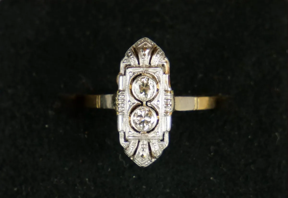 Zlatý art deco prsten s diamanty - 4