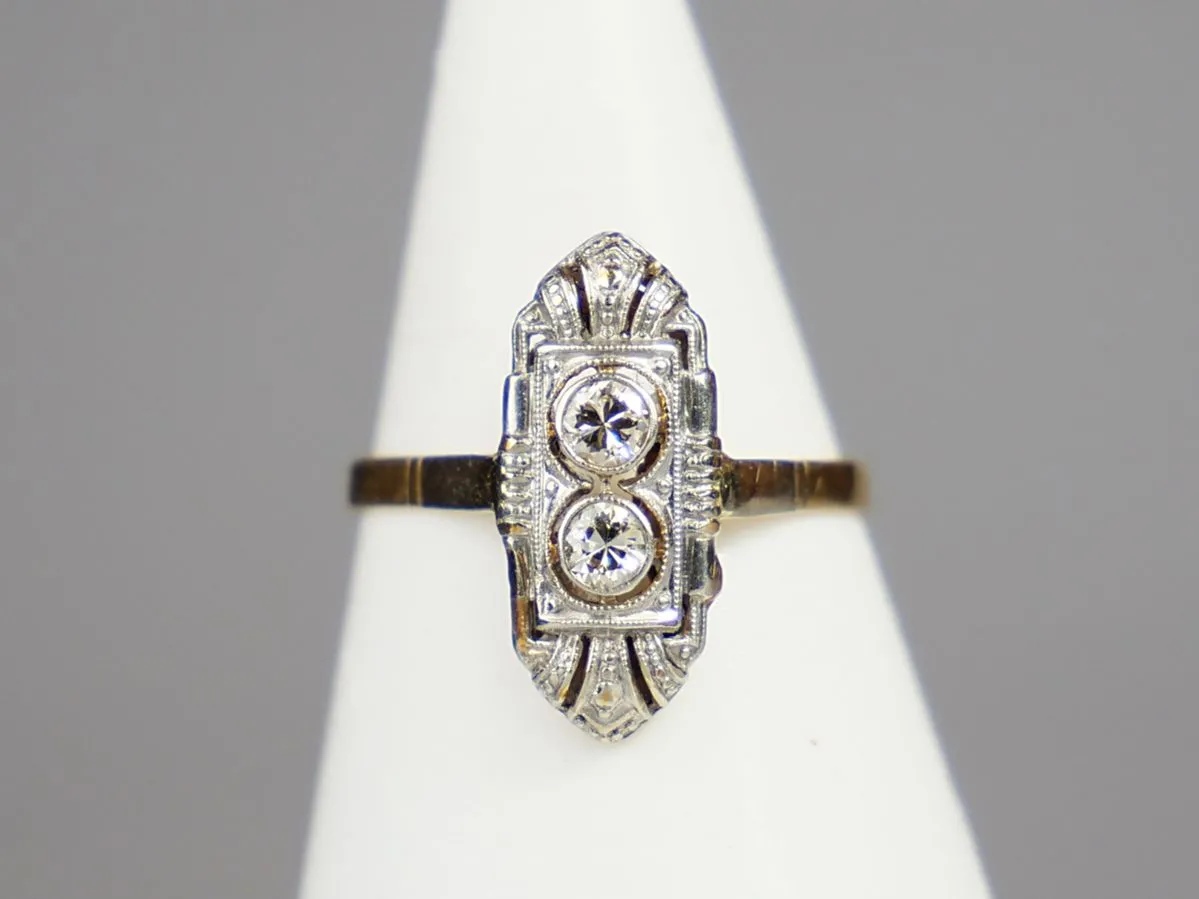Zlatý art deco prsten s diamanty - 5
