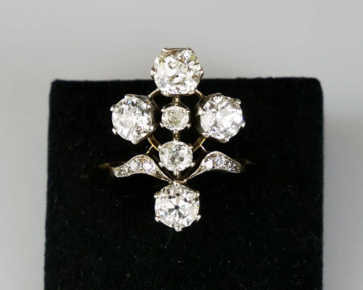 Secesní zlatý prsten s diamanty - 2