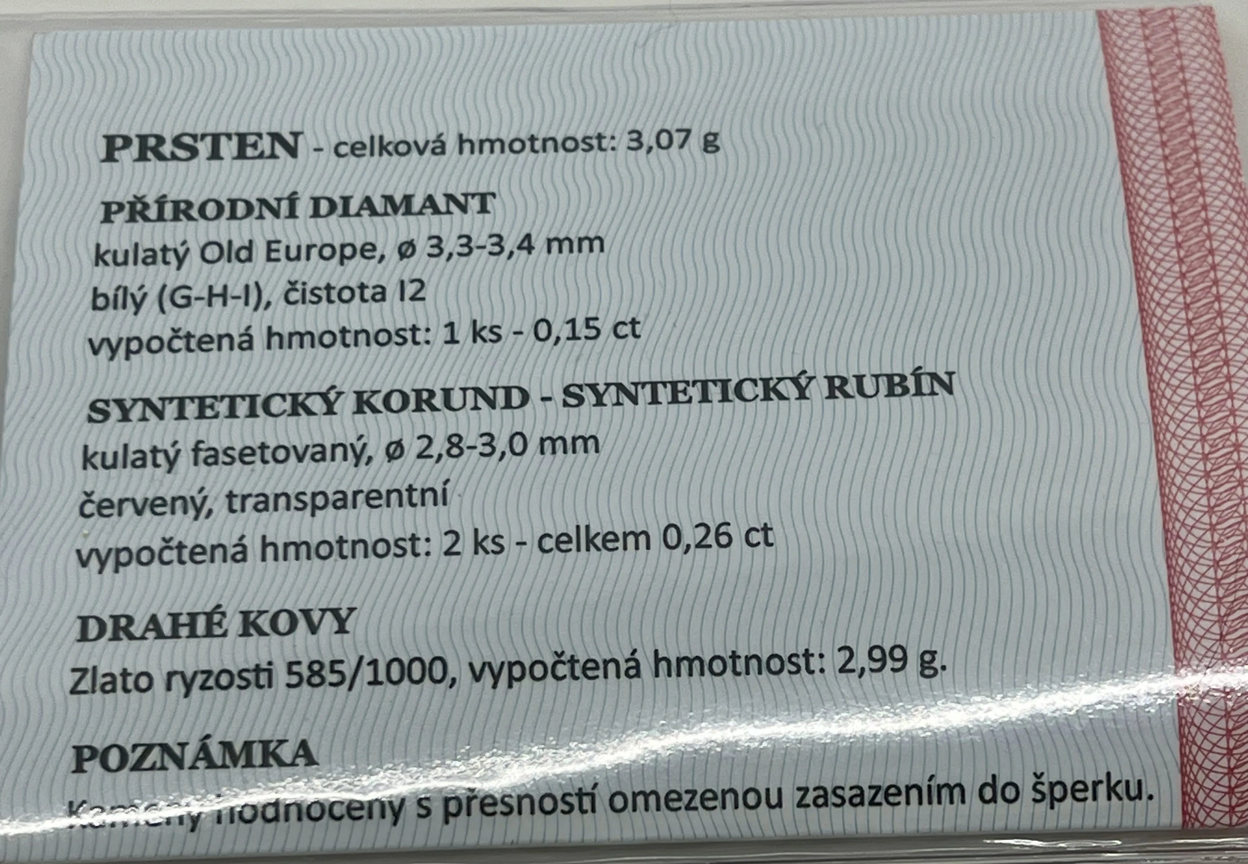 Zlatý prsten s briliantem a dvěma rubíny s certifikátem - 9