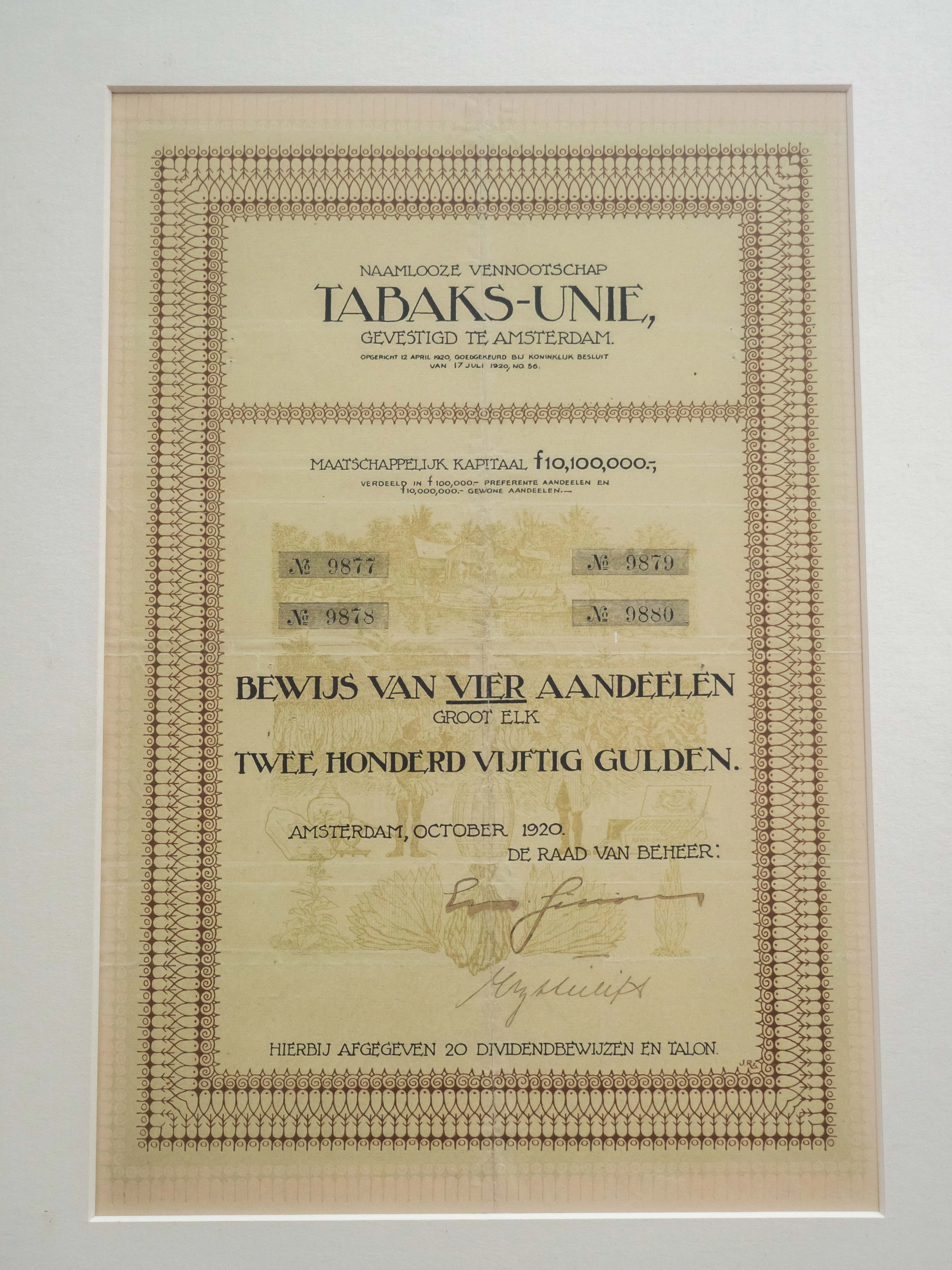 Obrázek Akcie N.V. Tabaks-Unie 1920 - 2