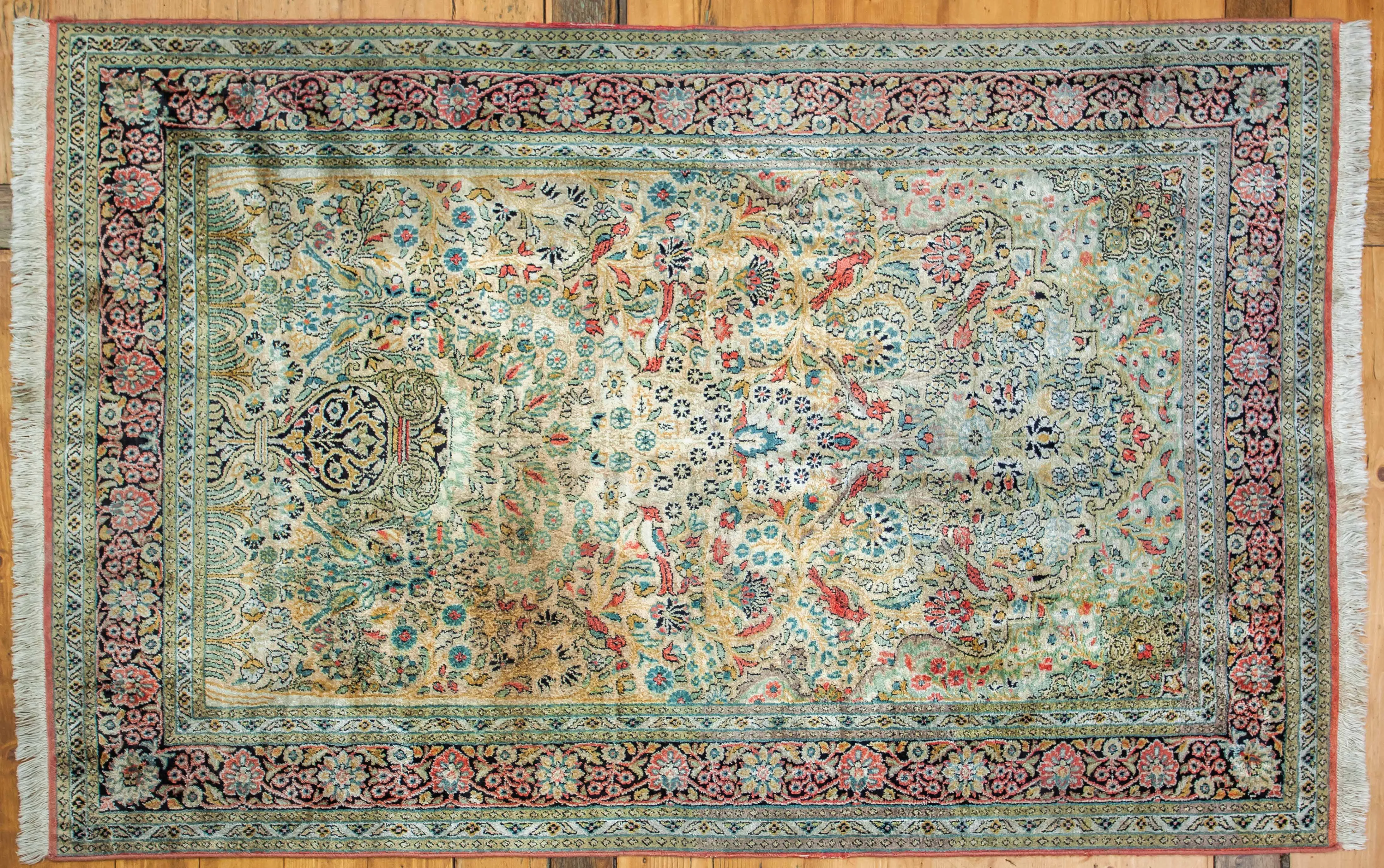 Hedvábný koberec z kašmíru strom života 197 x 118 cm - 1