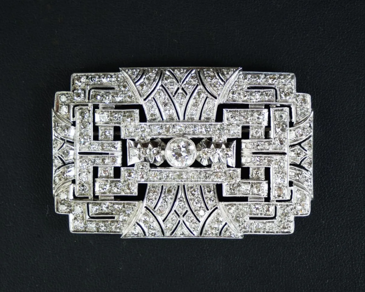 Art deco platinová brož s diamanty - 2
