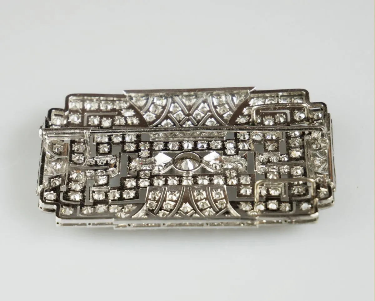 Art deco platinová brož s diamanty - 3