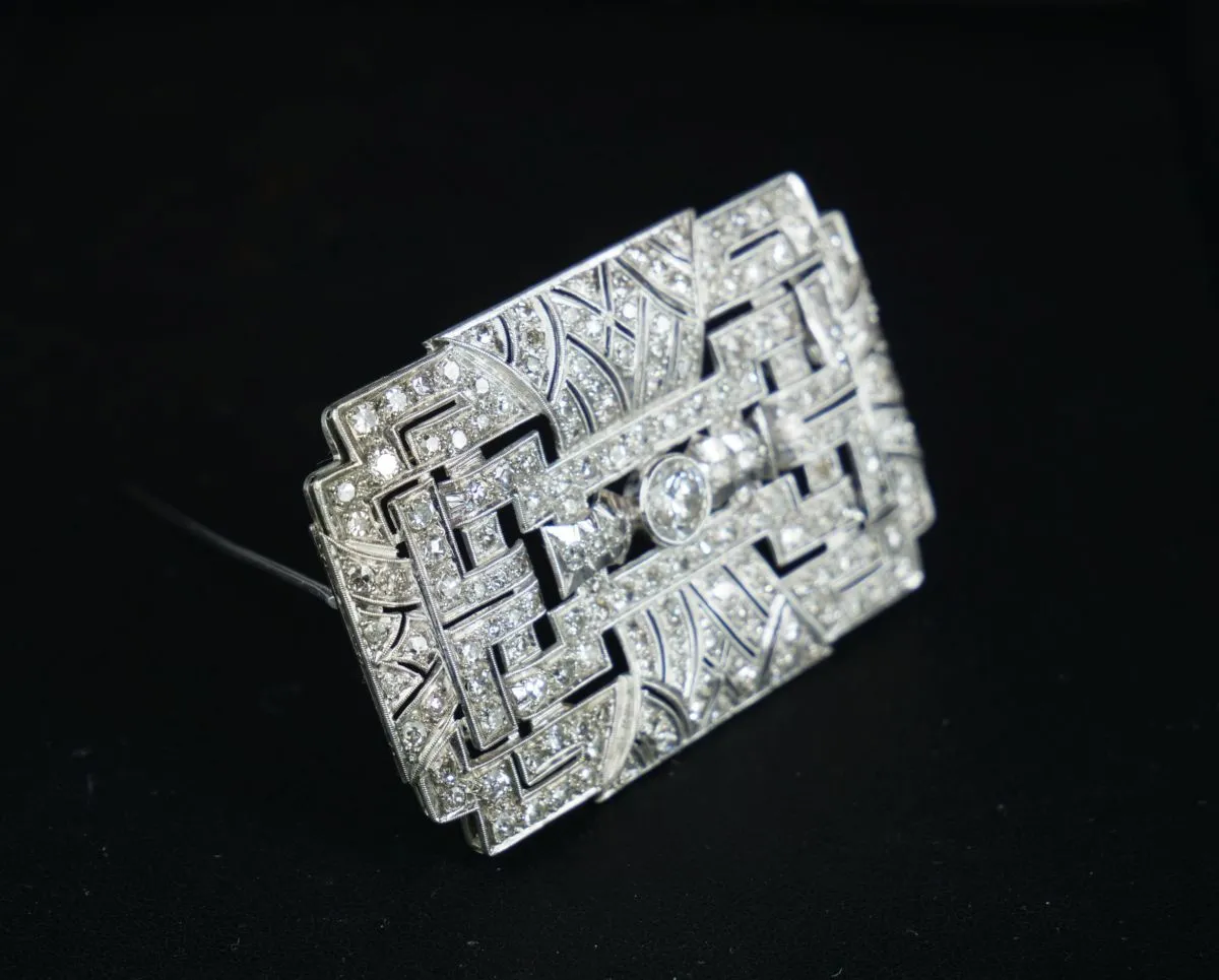 Art deco platinová brož s diamanty - 4