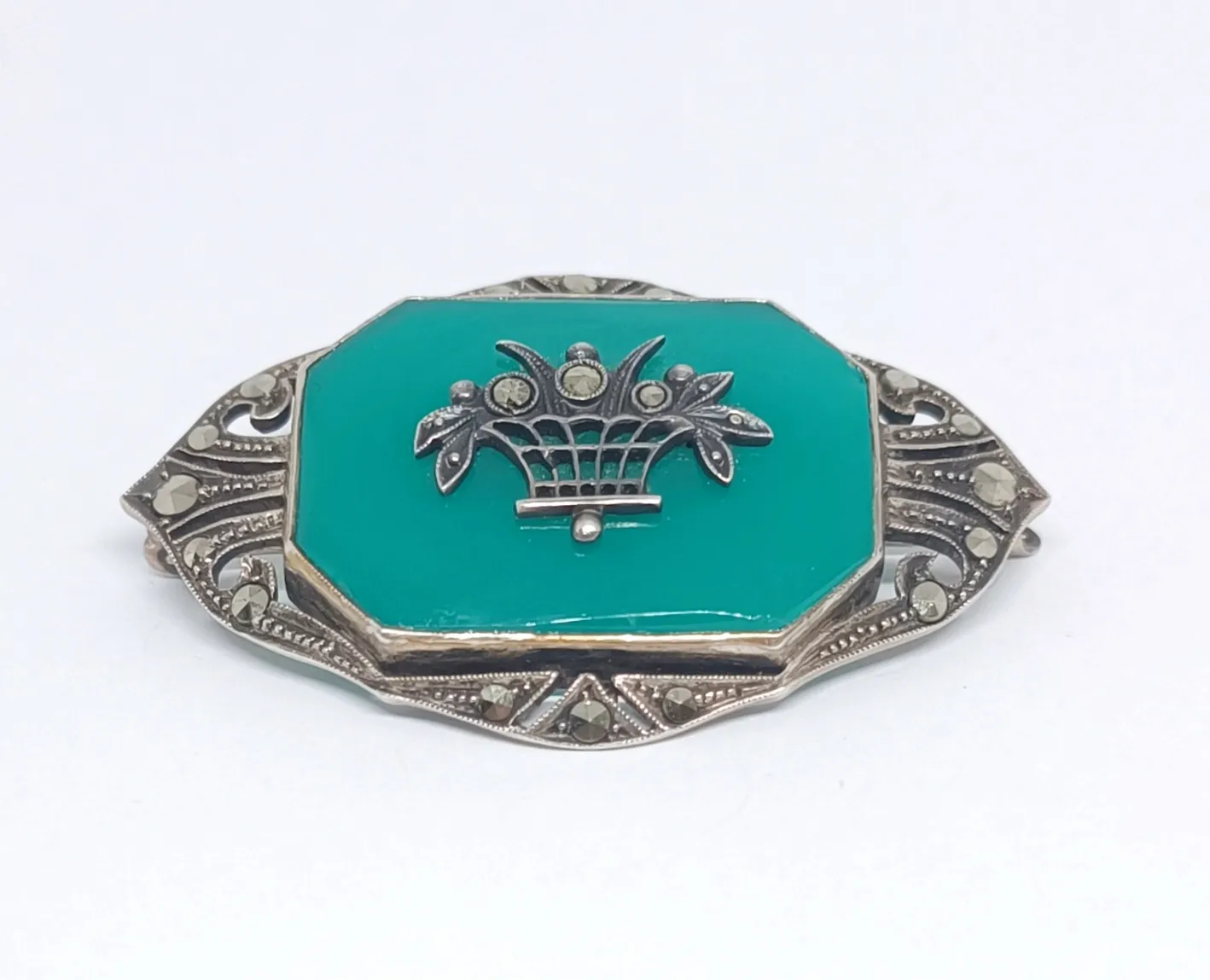 Art deco brož s chryzoprasem - 6