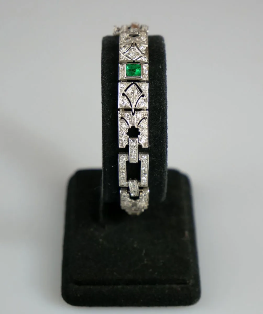 Art deco náramek s diamanty a smaragdy - 2