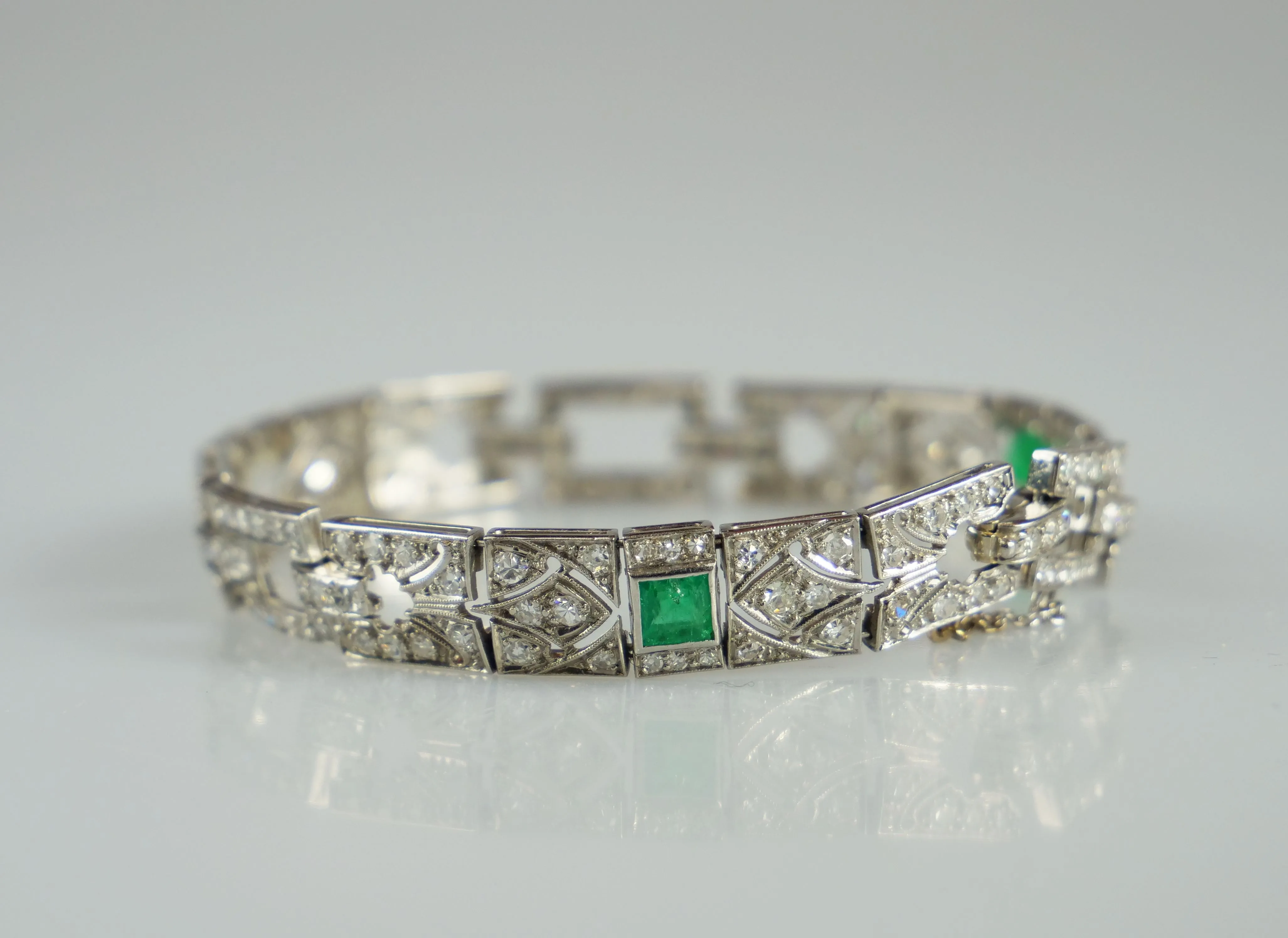 Art deco náramek s diamanty a smaragdy - 3