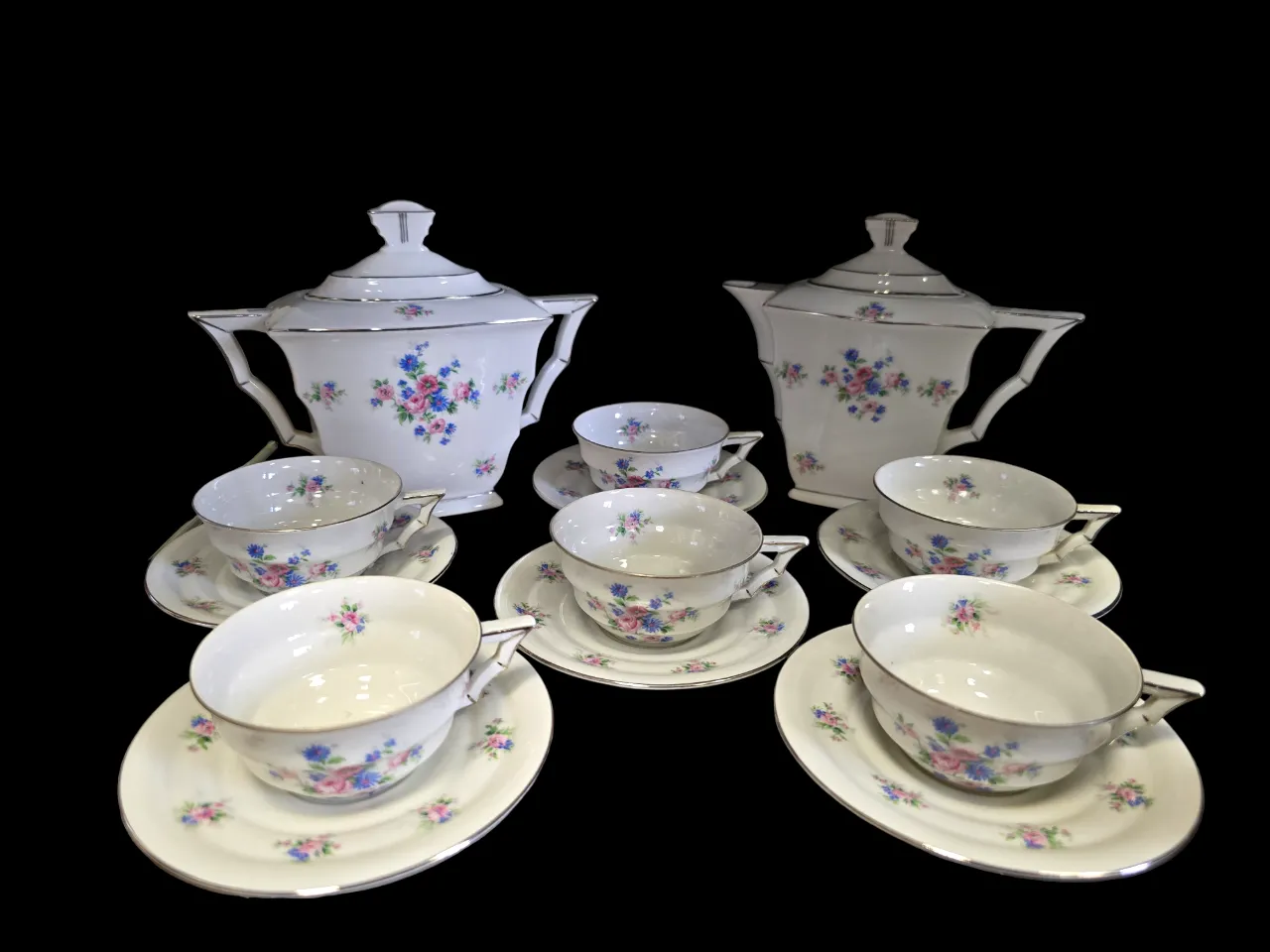 Art deco porcelánový čajový servis s barevnými kvítky - 9