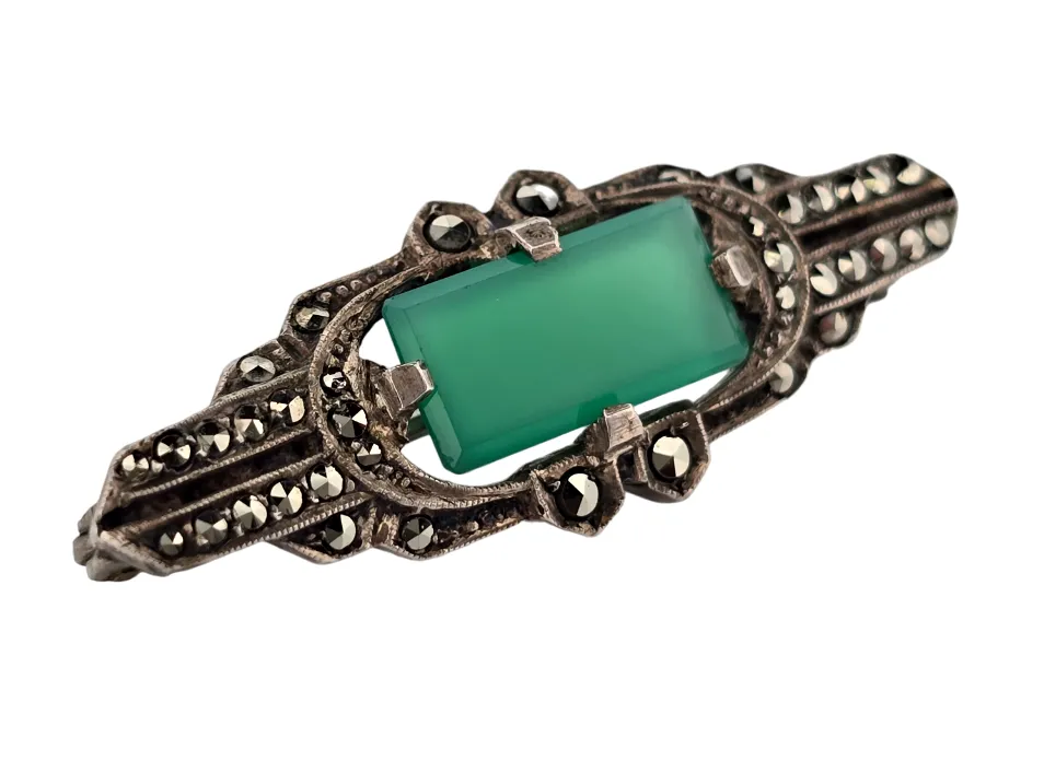 Stříbrná Art Deco brož s chryzoprasem - 2