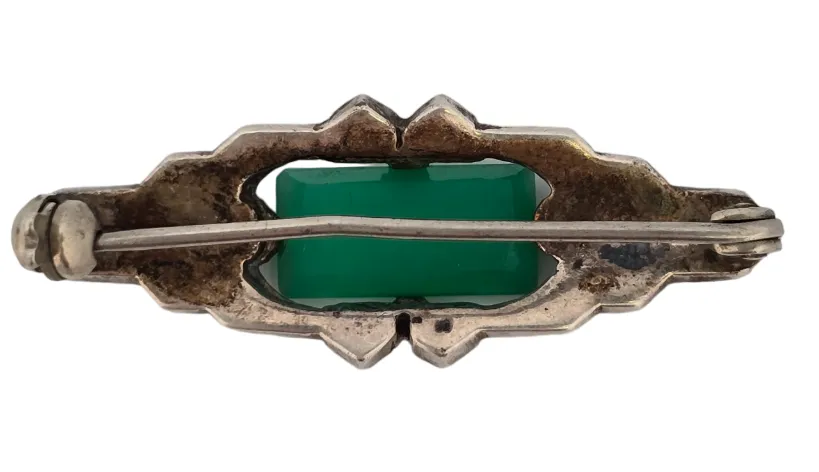 Stříbrná Art Deco brož s chryzoprasem - 3