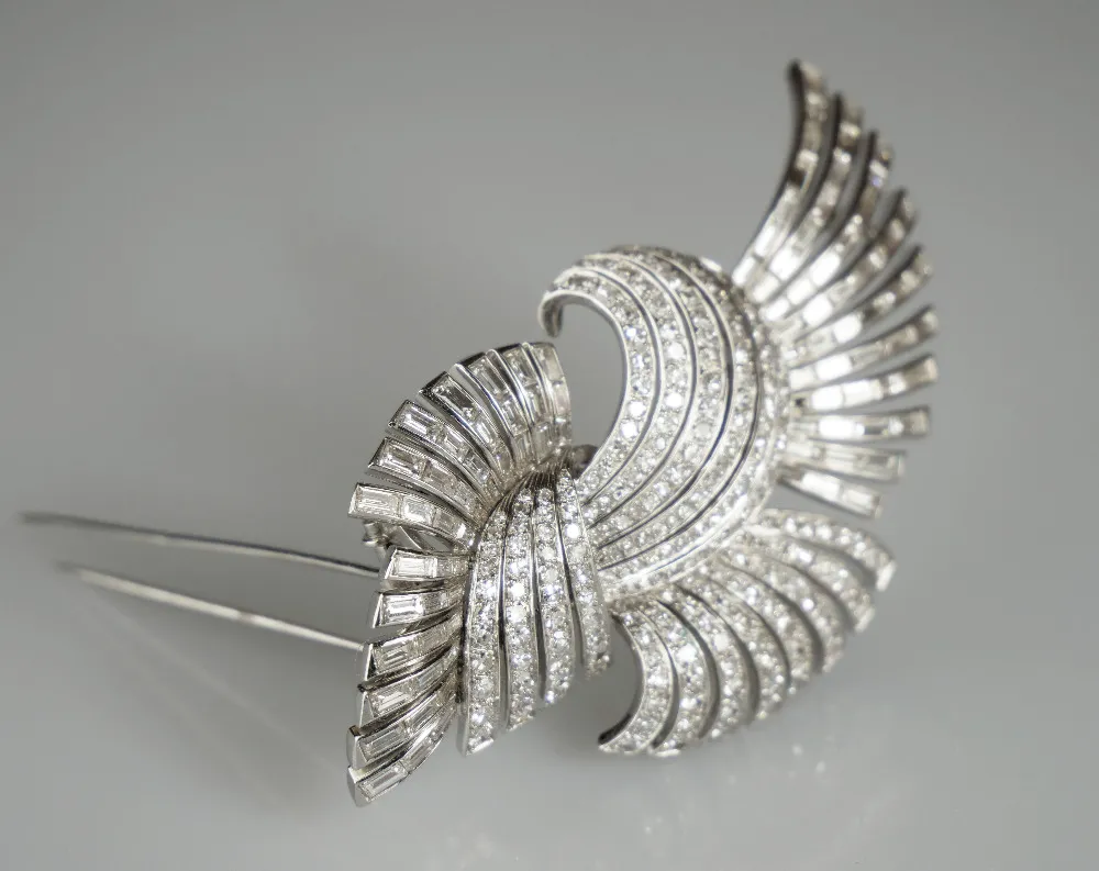 Platinová art-deco brož s diamanty - 6