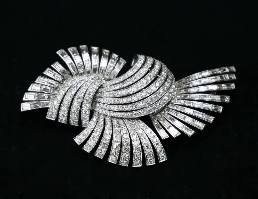 Platinová art-deco brož s diamanty - 4