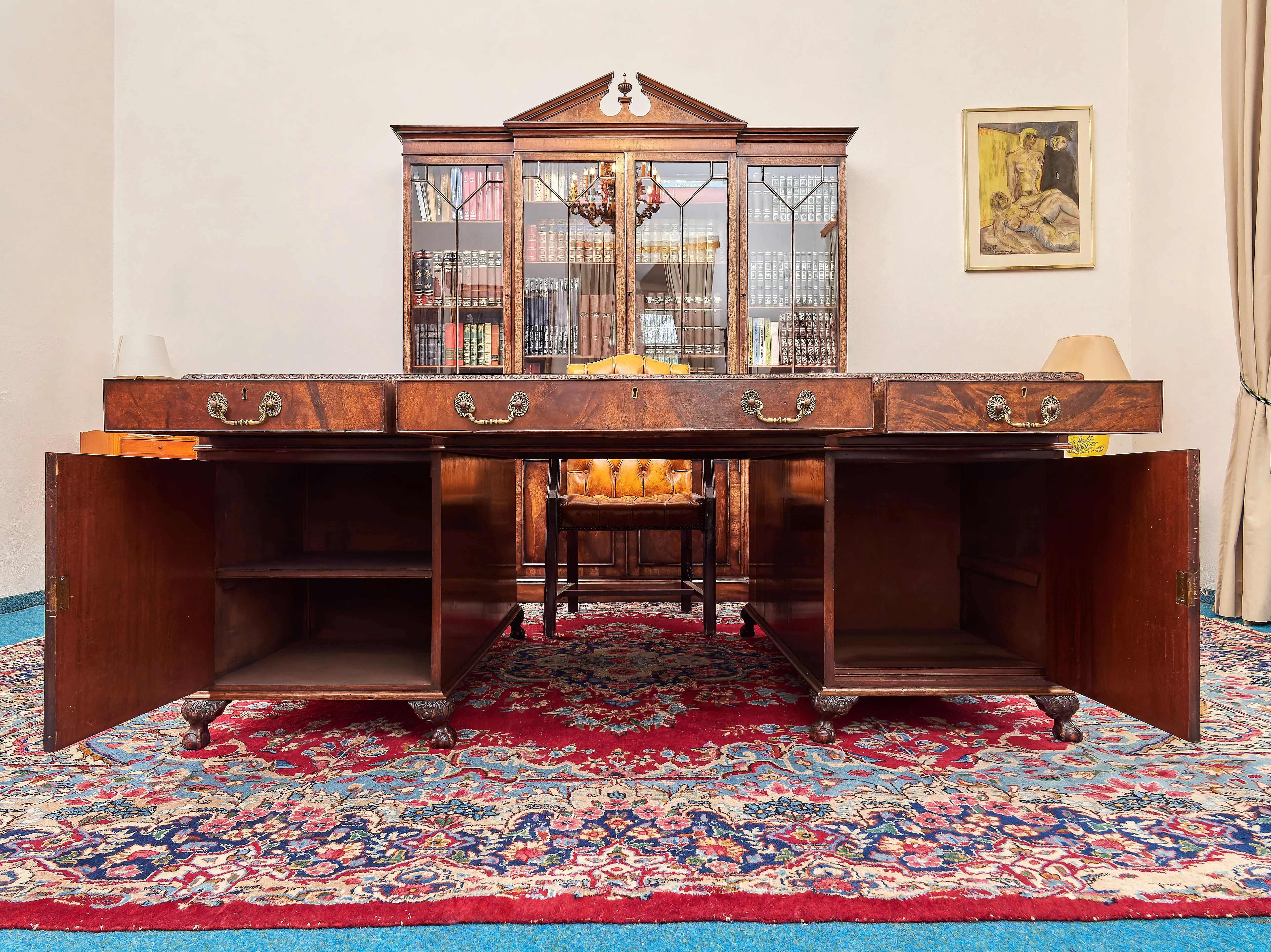 Starožitný velký psací stůl Chippendale vyřezávaný - 7