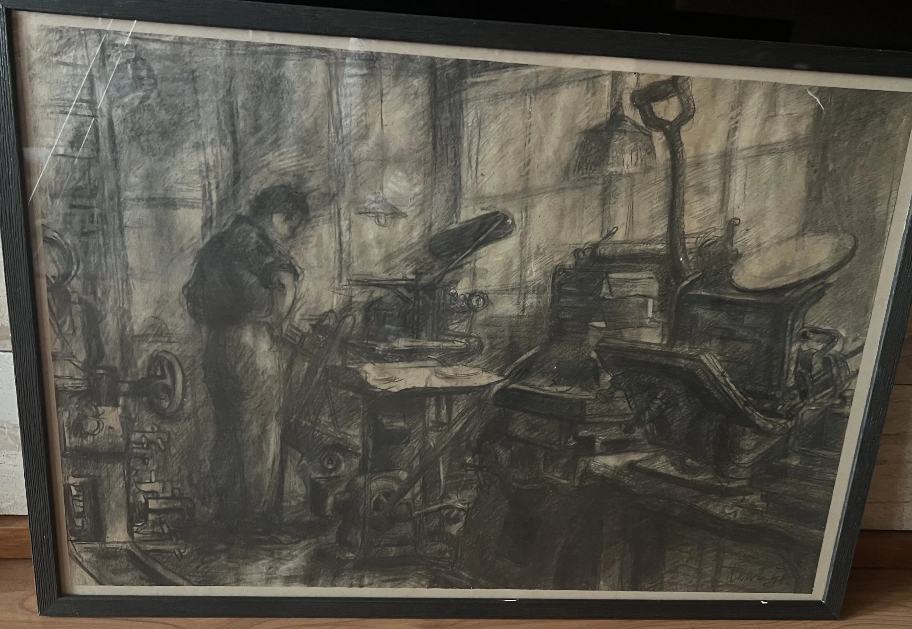 RICHARD KANT – V TOVÁRNĚ – KRESBA UHLEM 1948 - 2