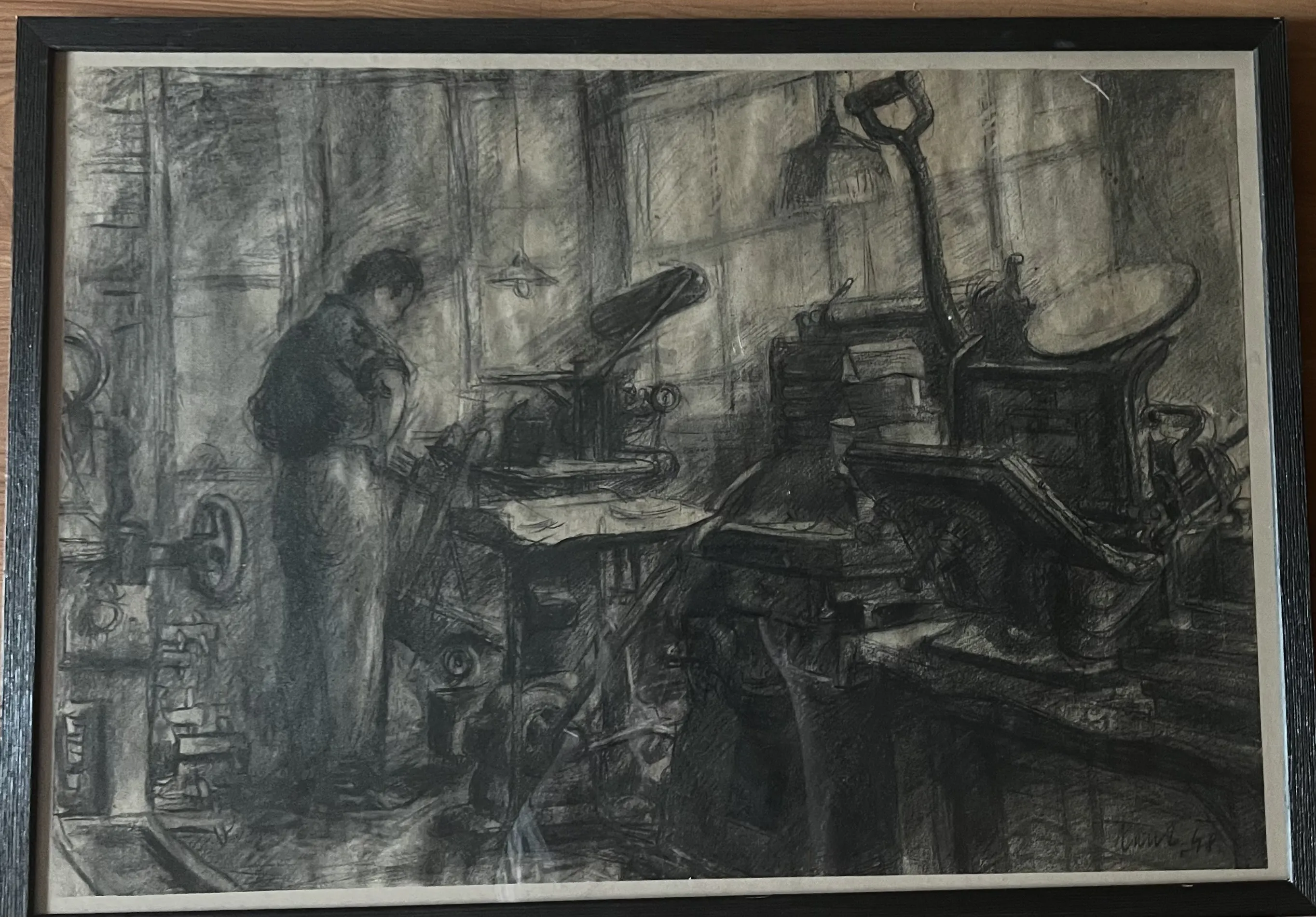 RICHARD KANT – V TOVÁRNĚ – KRESBA UHLEM 1948 - 3