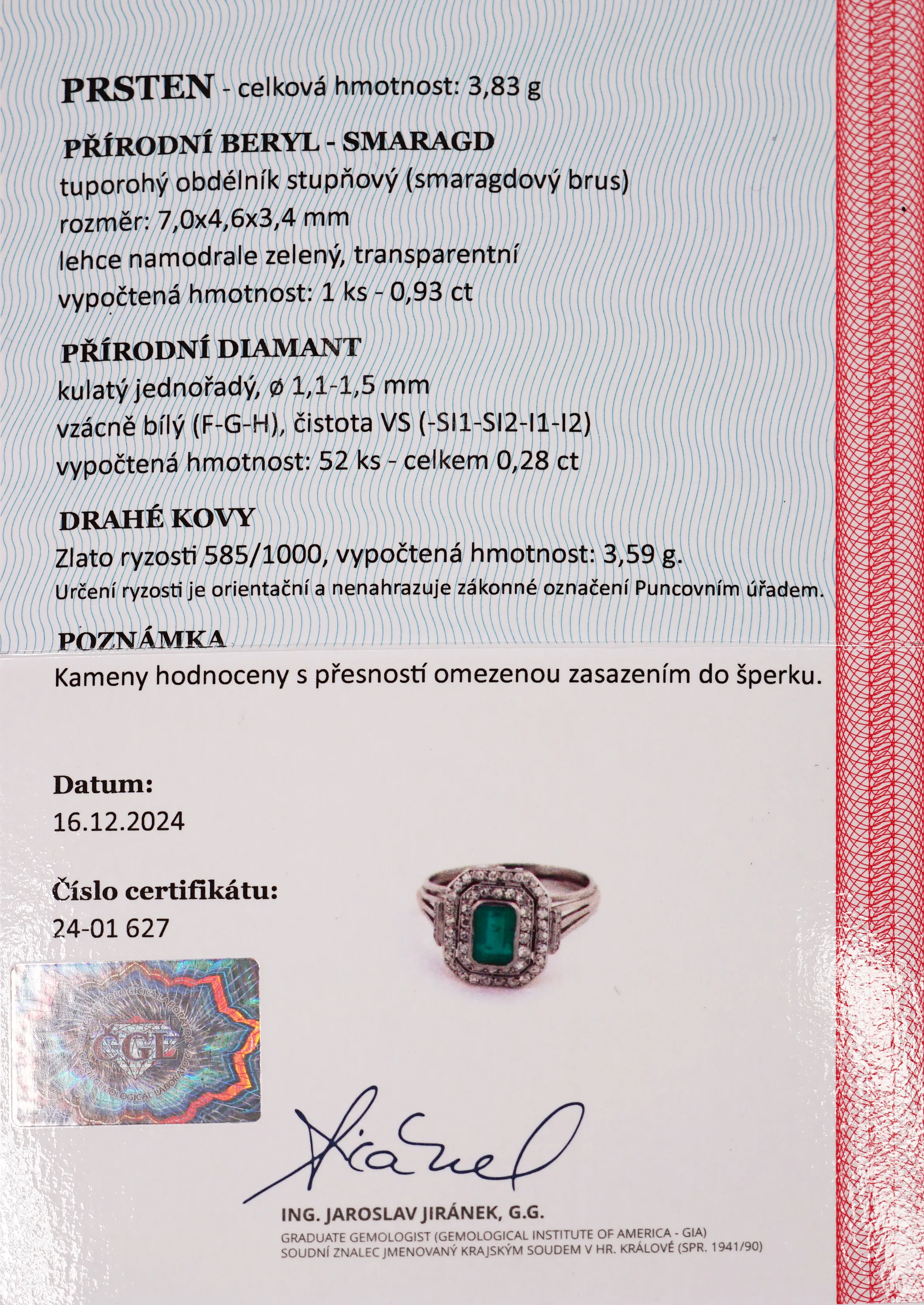 Zlatý prsten se smaragdem a brilianty - 5