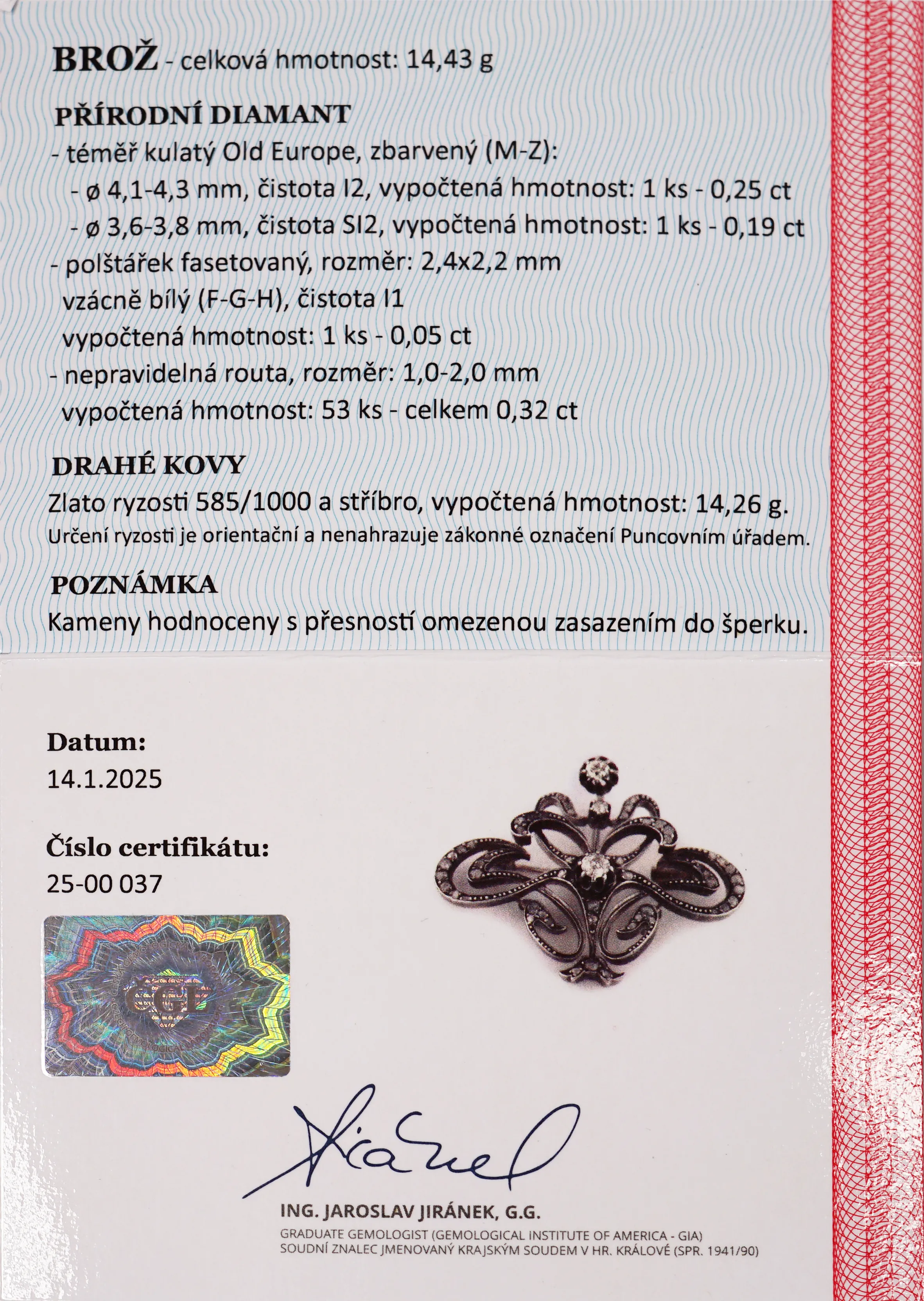 Starožitná secesní brož s diamanty - 5
