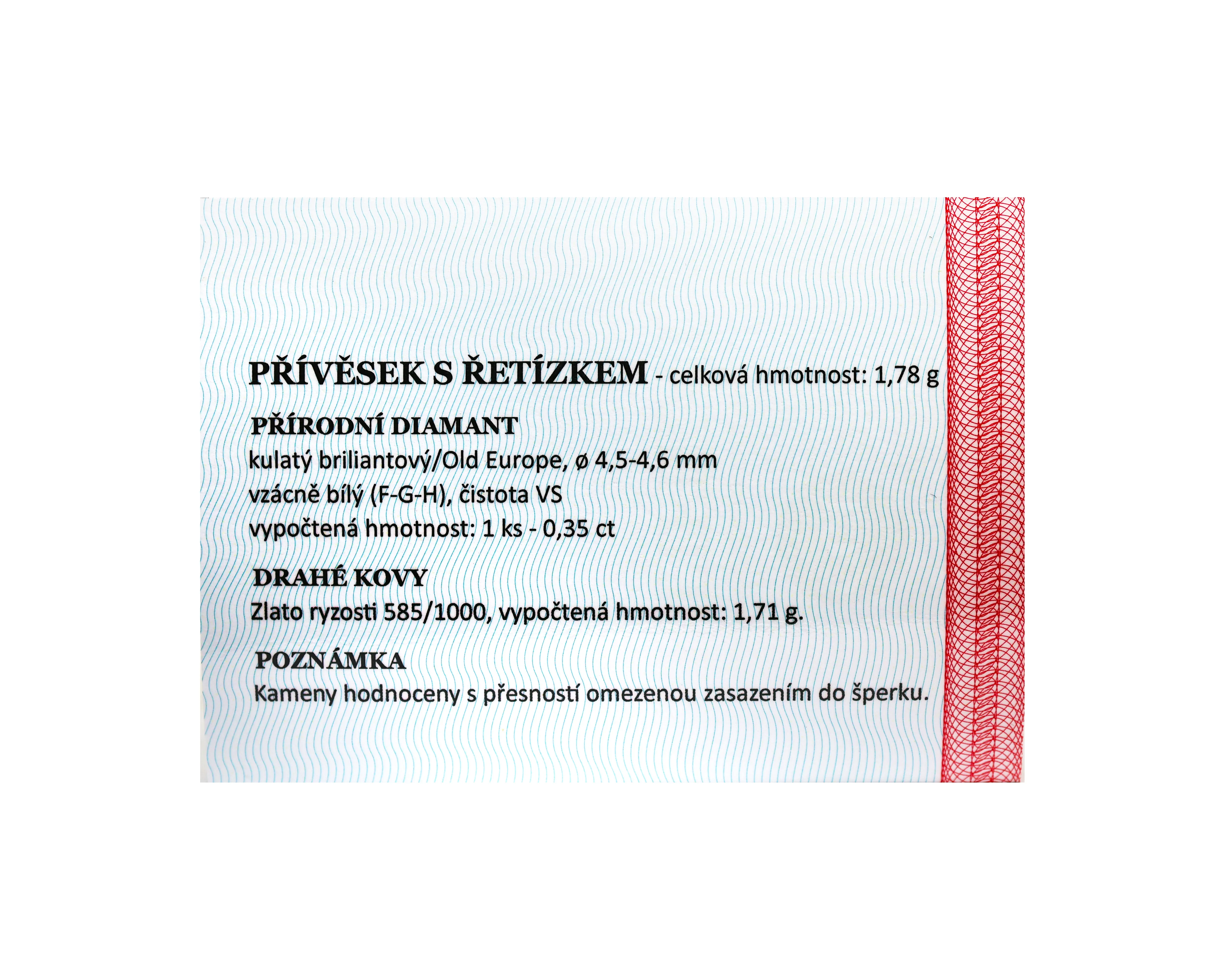 Zlatý přívěšek s diamantem 0,35ct/vzácně bílý - 3