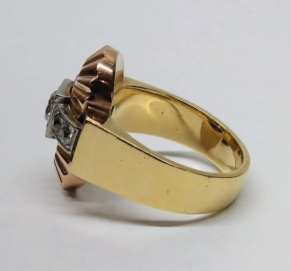 Zlatý art-deco prsten s diamanty a spinely - 3