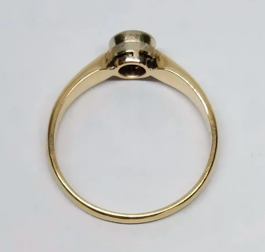 Zlatý secesní prsten s diamantem - 5