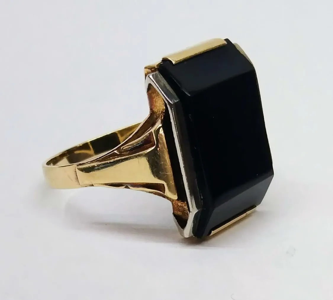Zlatý art-deco prsten s onyxem - 3