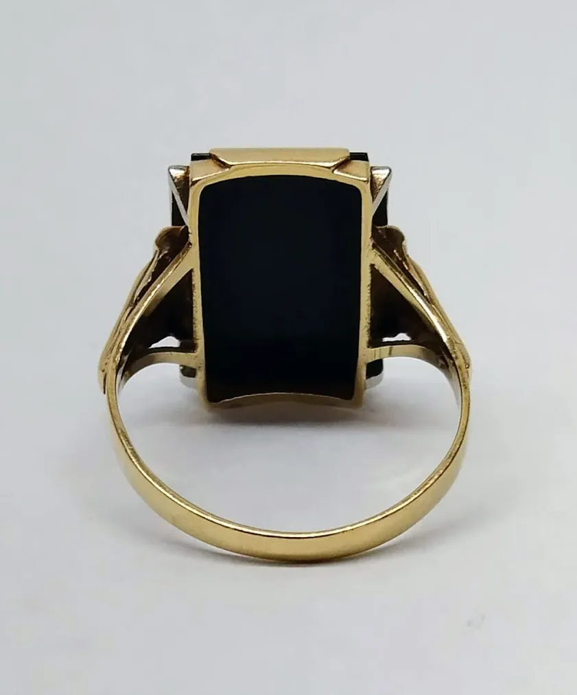 Zlatý art-deco prsten s onyxem - 5
