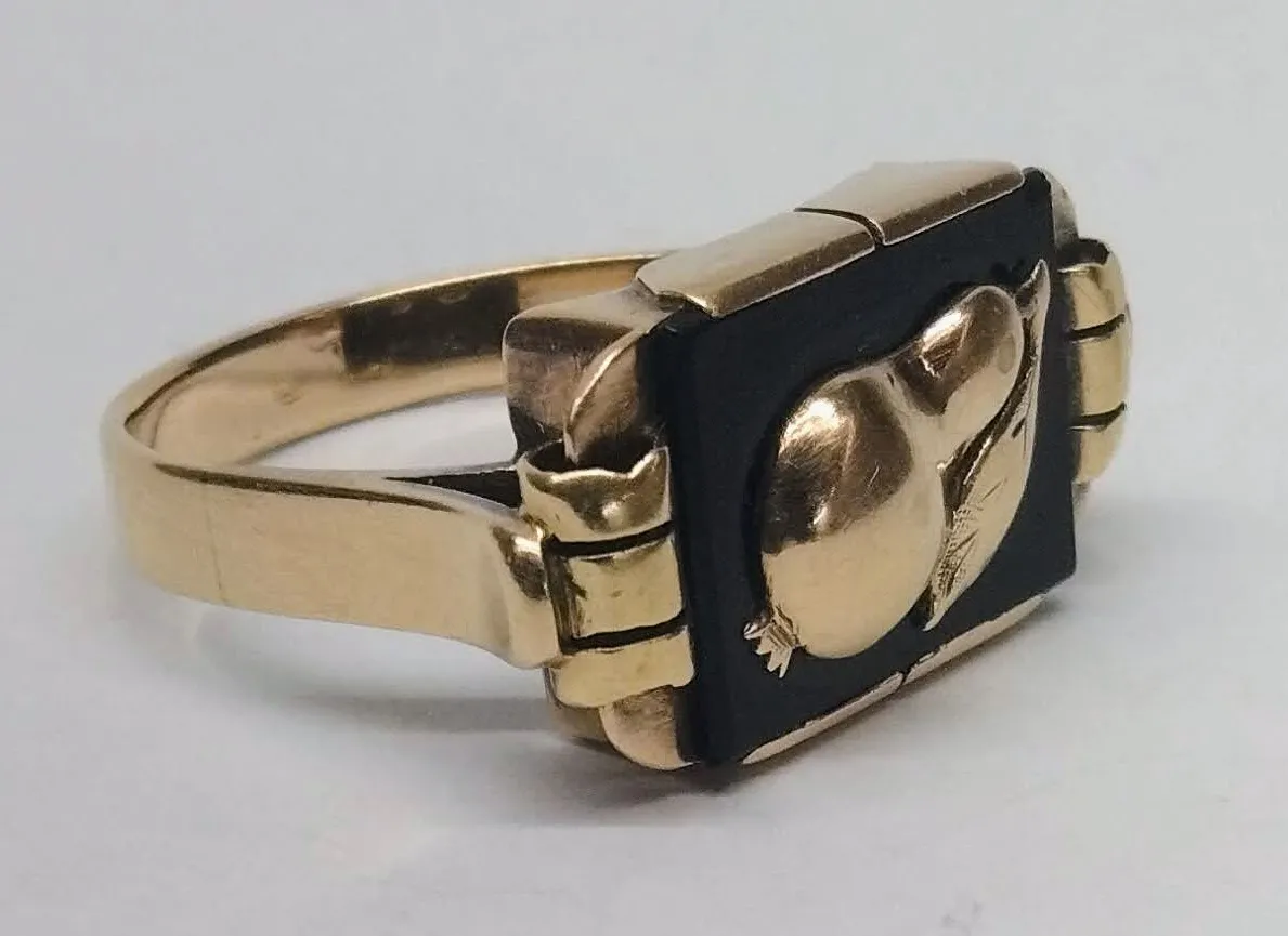 Zlatý art-deco prsten s onyxem - 3