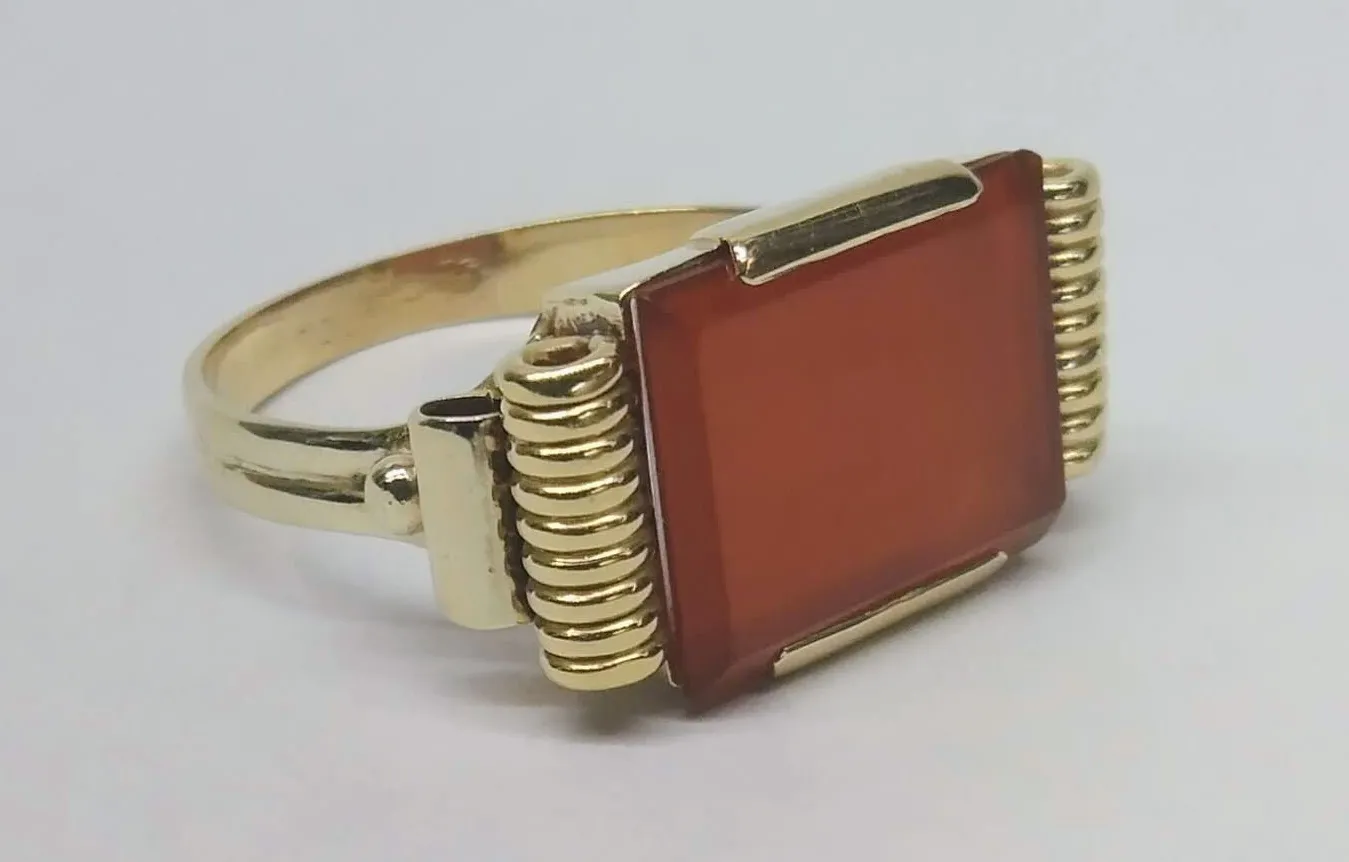 Zlatý art-deco prsten s karneolem - 3