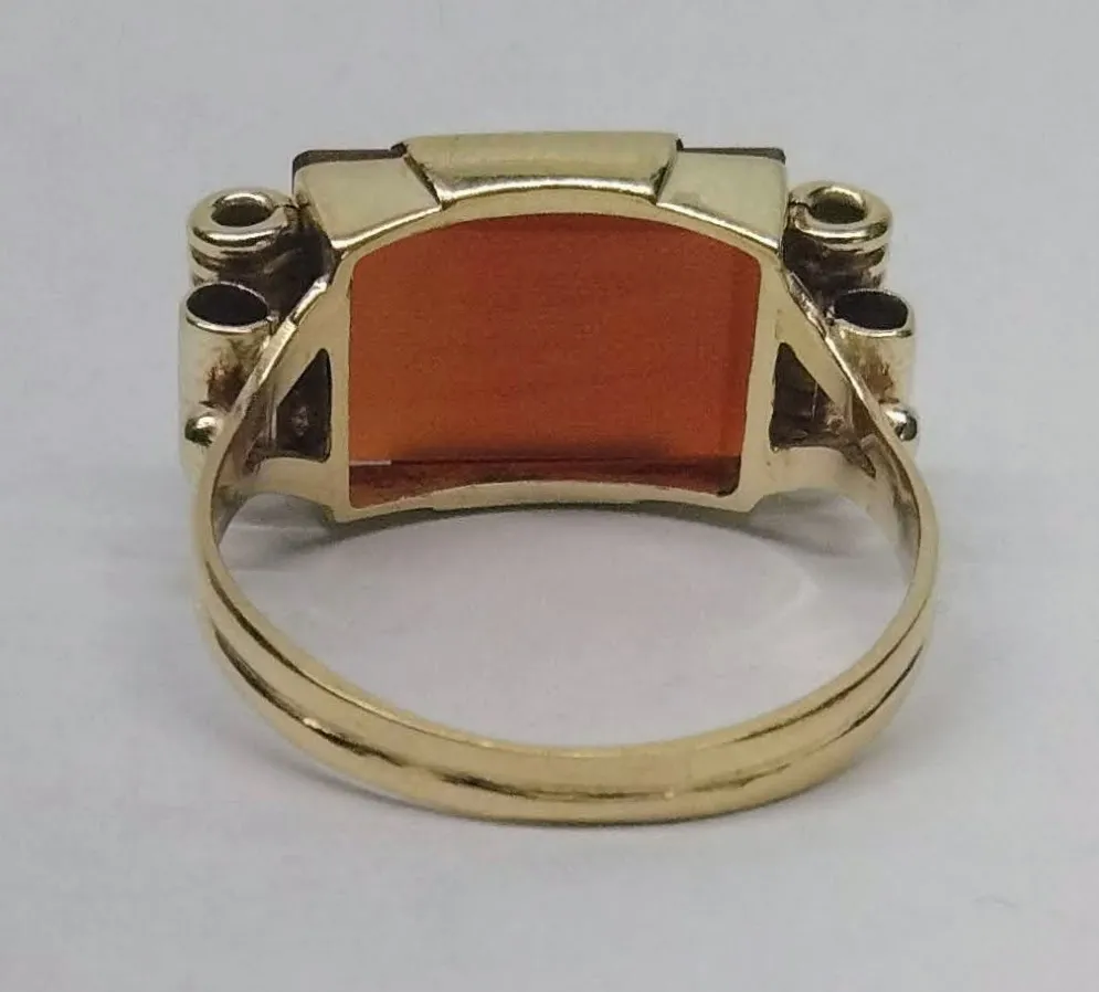 Zlatý art-deco prsten s karneolem - 5