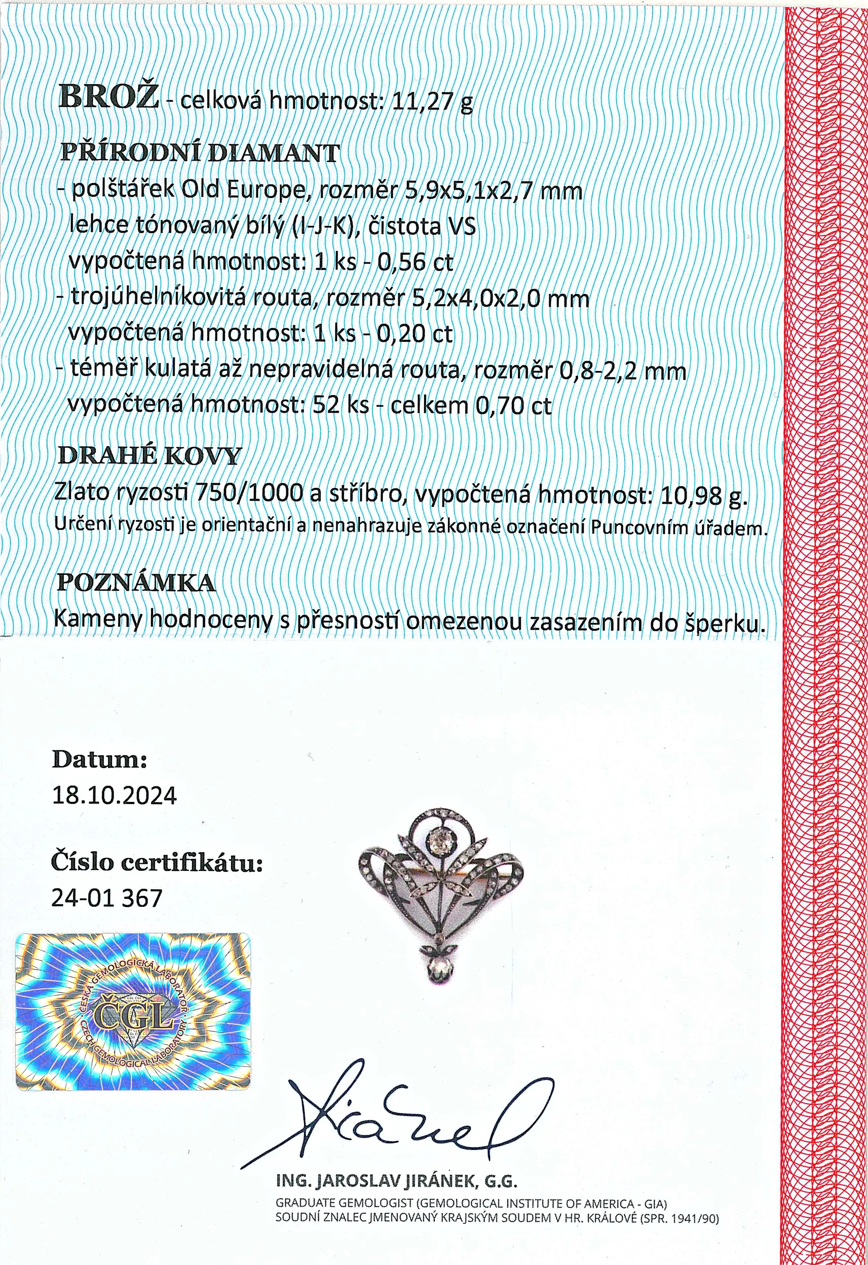 Zlatá historická brož s brilianty - 3
