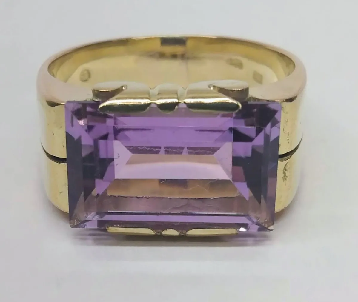 Zlatý art-deco prsten s ametystem - 1