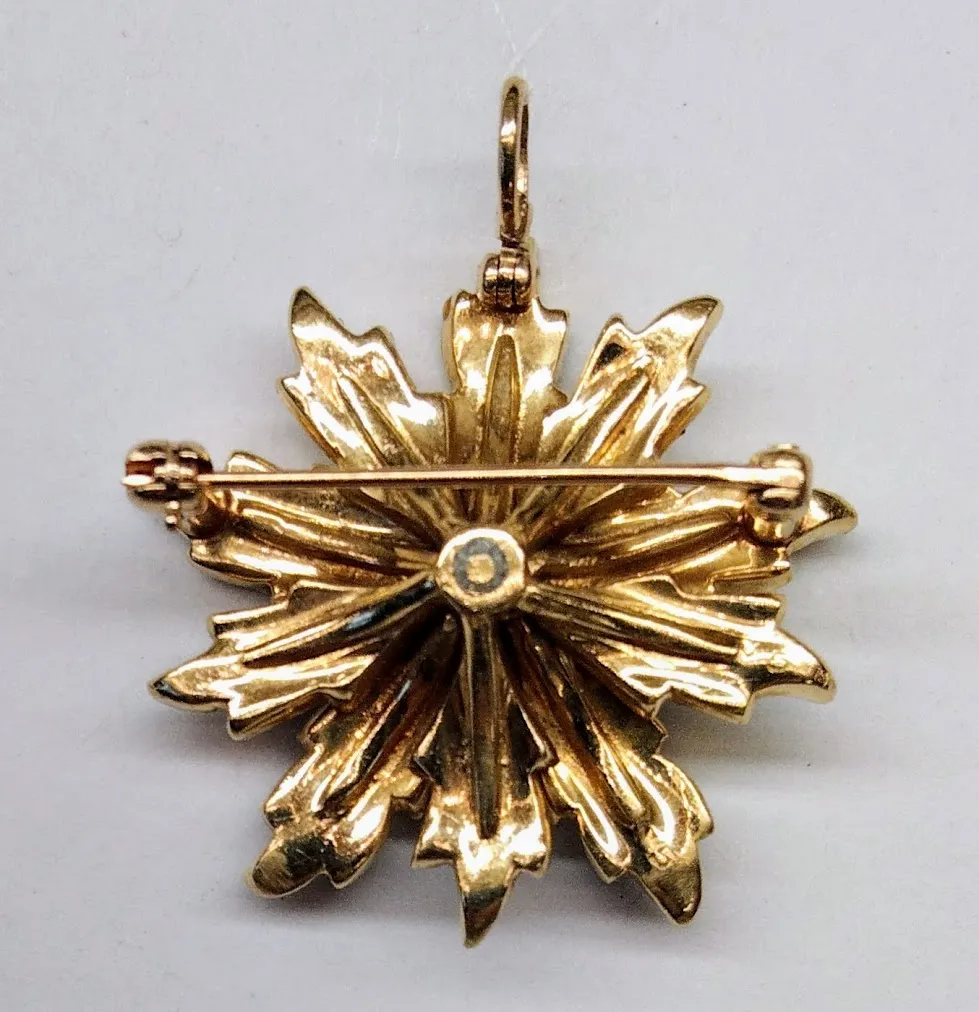 Zlatý art-deco přívěsek/brož s diamantem a perlami - 4