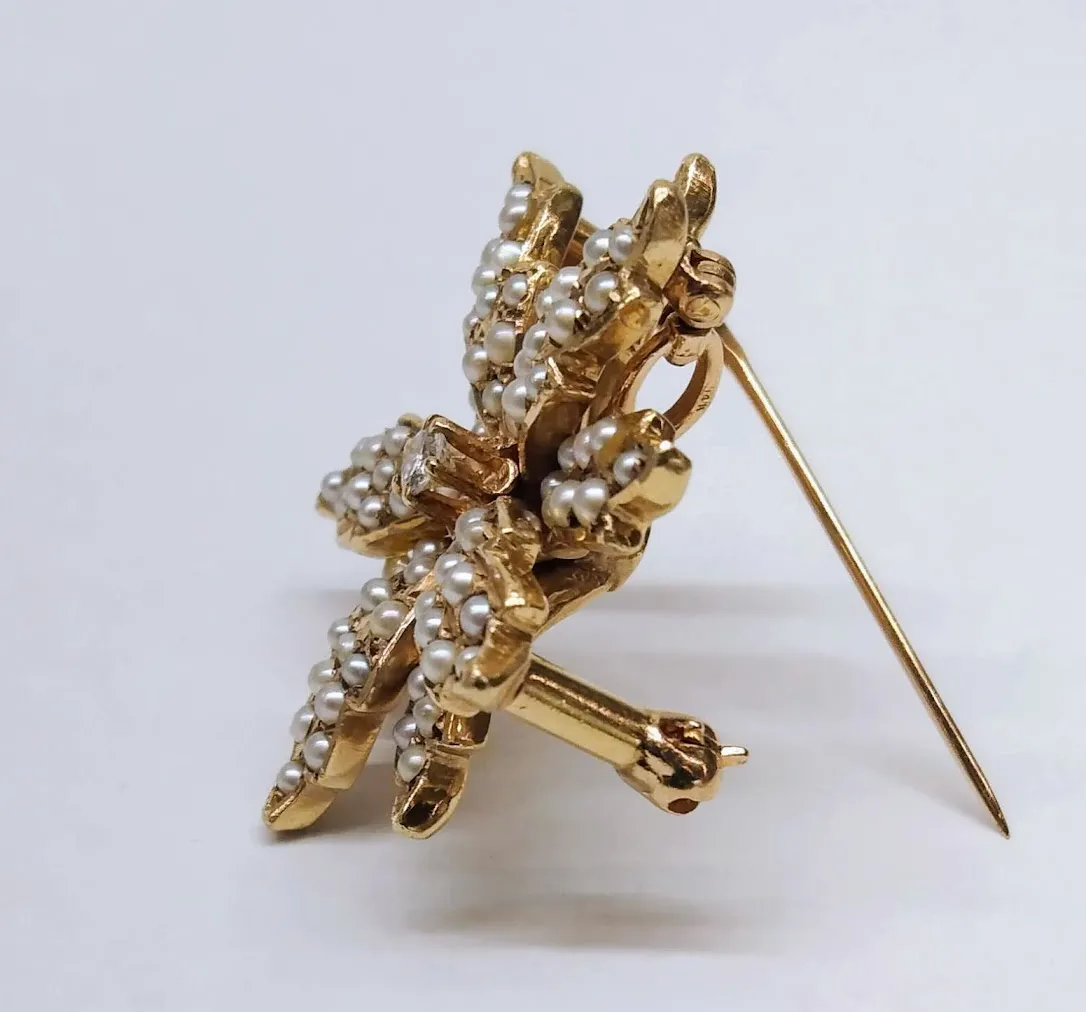 Zlatý art-deco přívěsek/brož s diamantem a perlami - 6