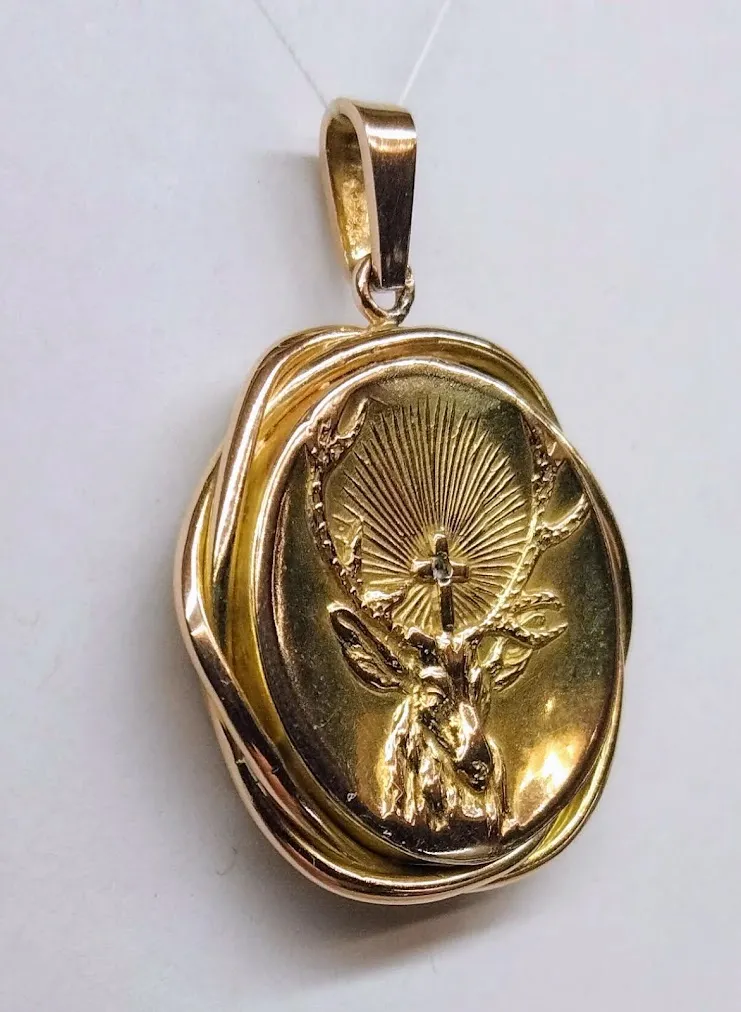Zlatý art-deco svatohubertský přívěsek s diamantem – medailon - 2